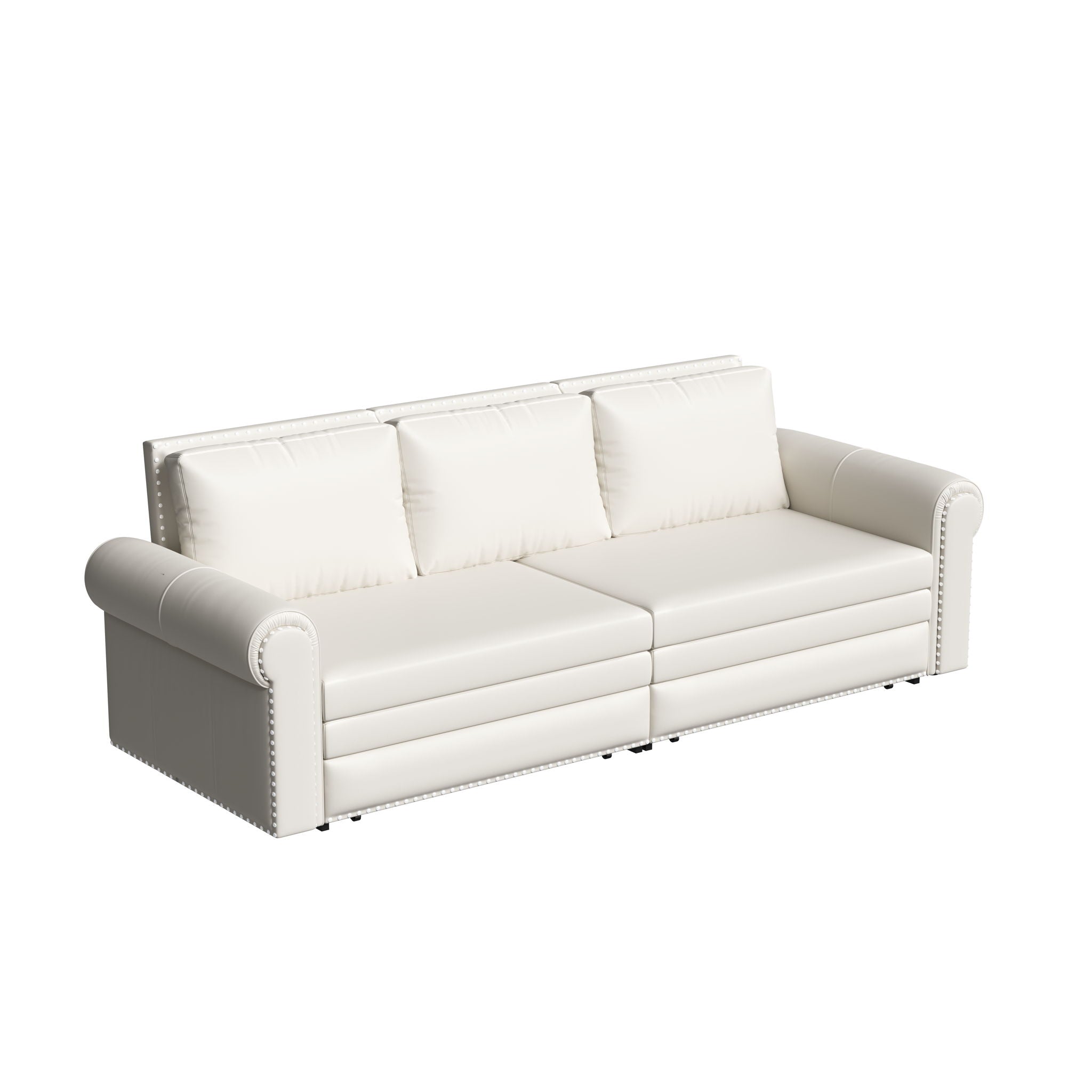 3 In 1 Convertible Sleeper Sofa With Nailhead Trim & Rolled Arm