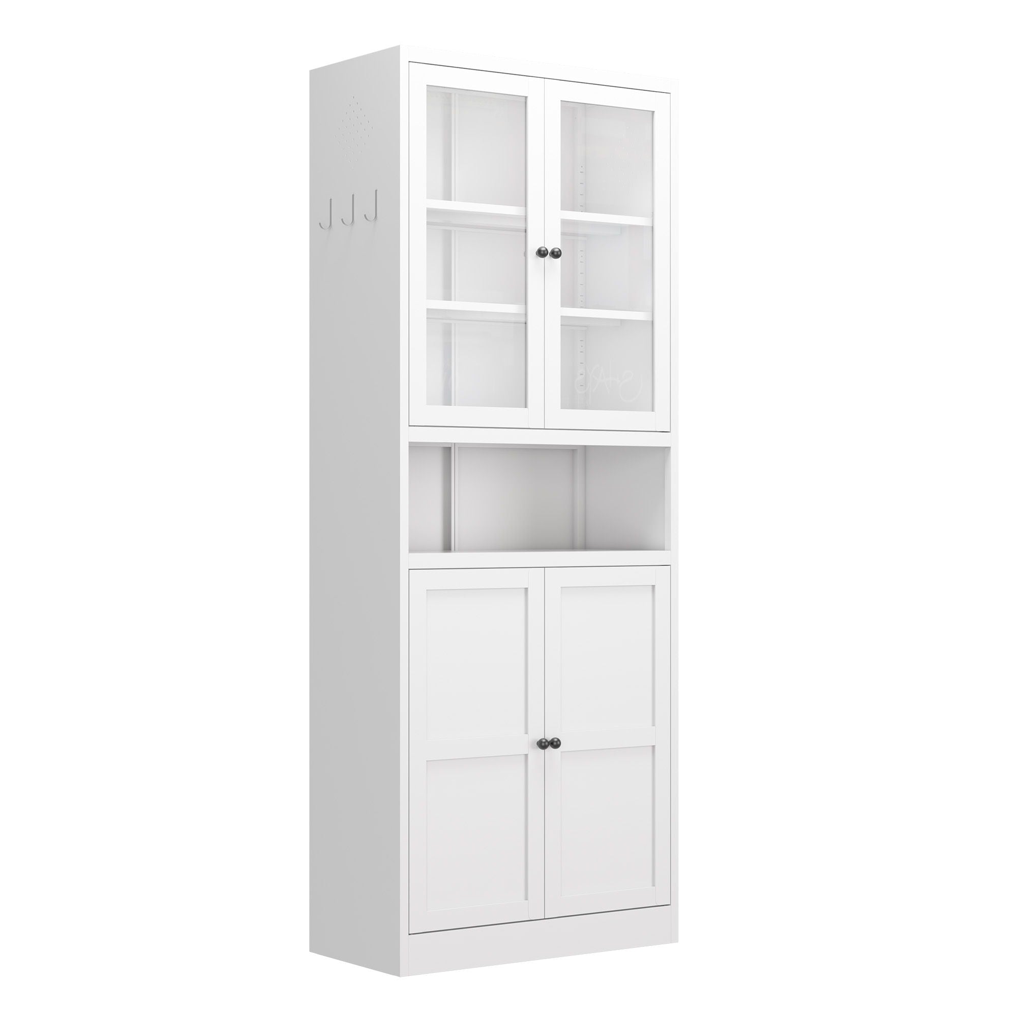 Metal Kitchen Pantry Cabinet Tall Storage With Adjustable Shelves, Heavy Duty Stainless Steel Frame - White