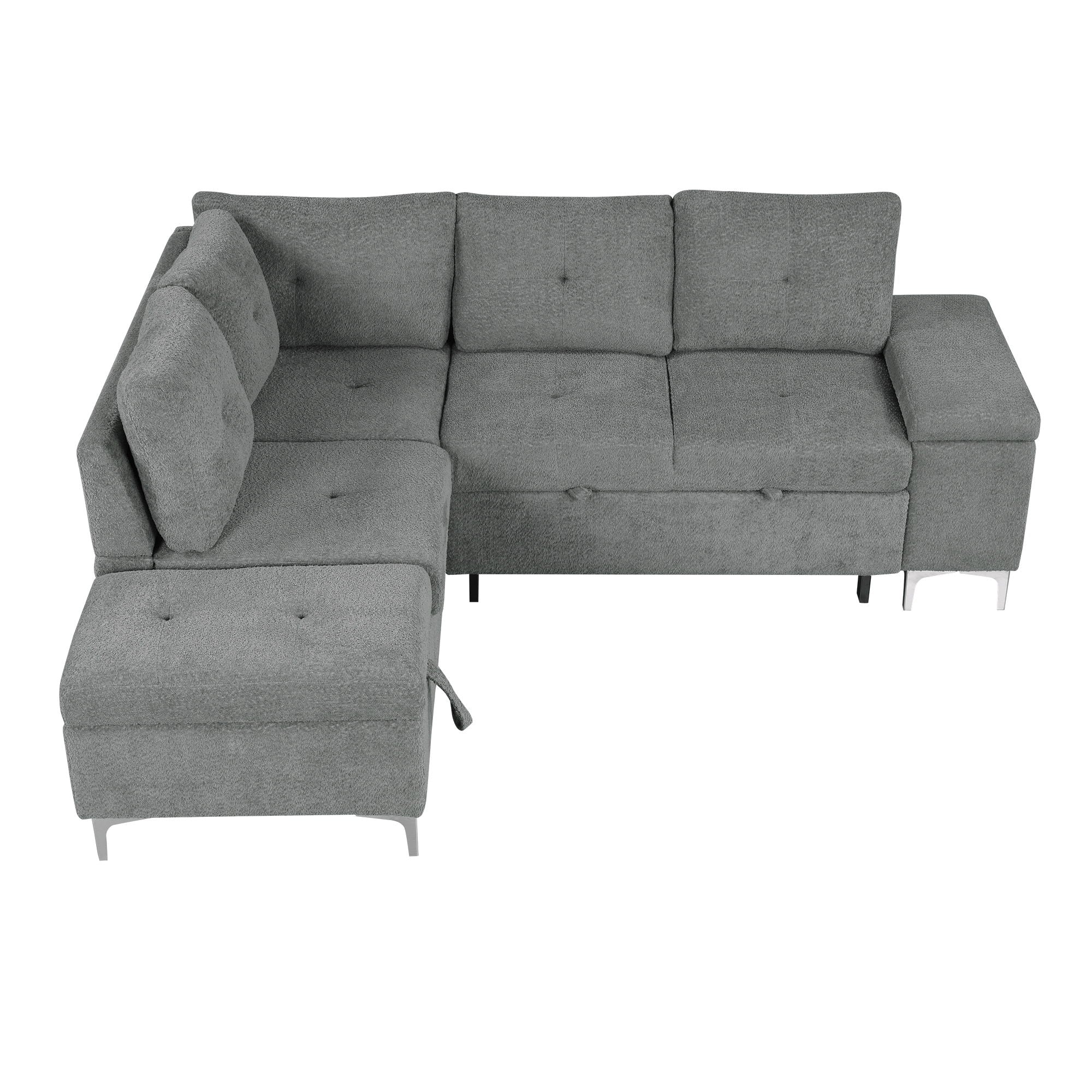 Versatile L Shaped Sofa Bed With Storage, Cup Holders, USB Ports Chenille