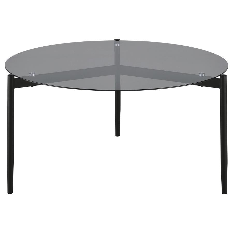 Coaster Fine Furniture Rosalie - Round Smoked Glass Top Coffee Table - Sandy Black | Meri Furniture
