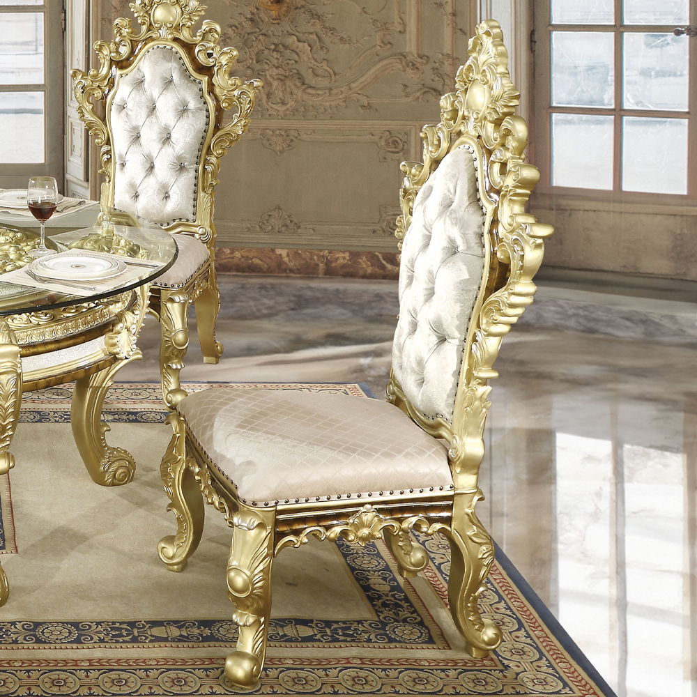 ACME Desiderius - Side Chair (Set of 2) - Antique Gold & Hand-Painted Brown | Meri Furniture