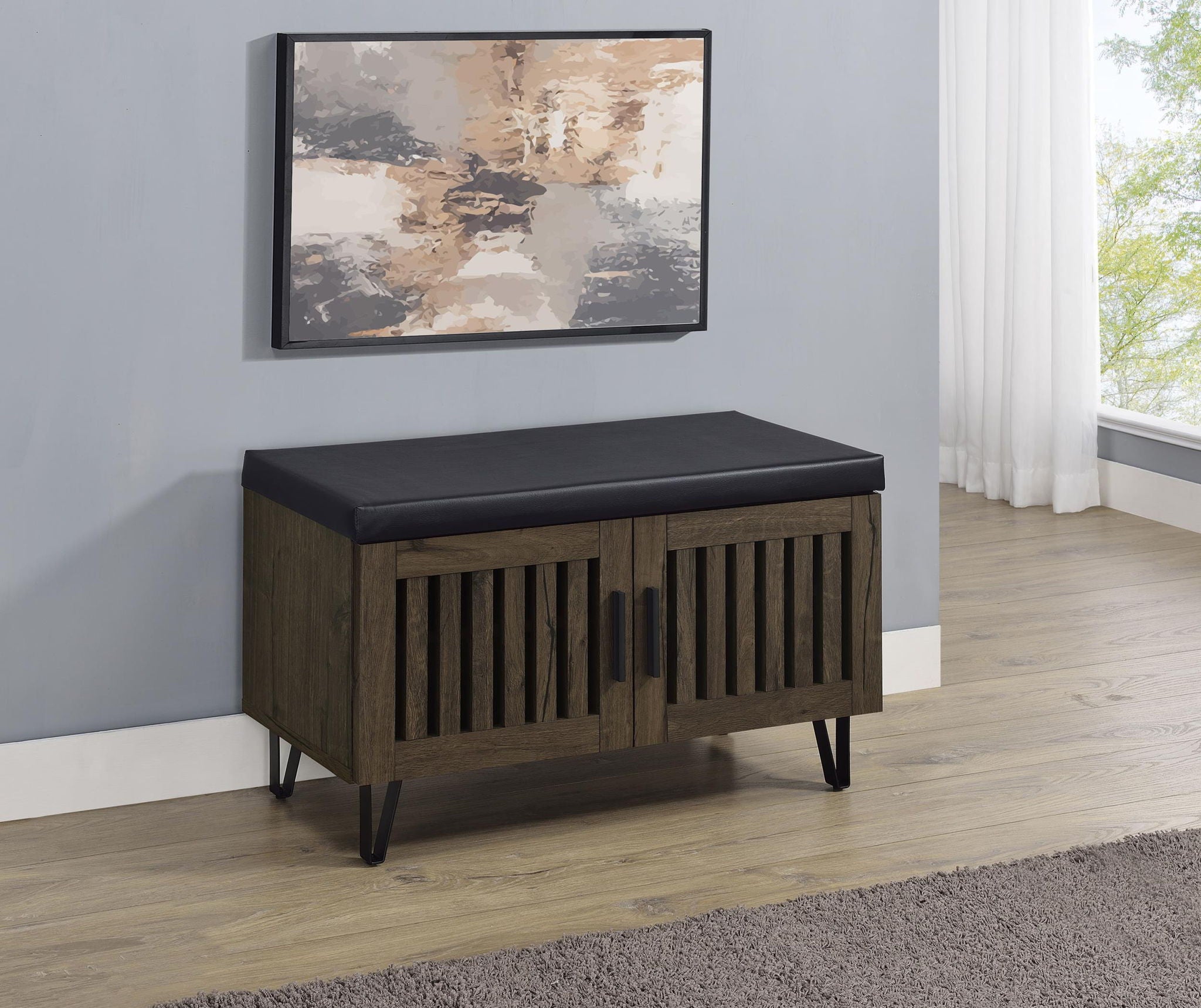 Brixton 2-door Padded Entryway Shoe Storage Bench Smoked Oak