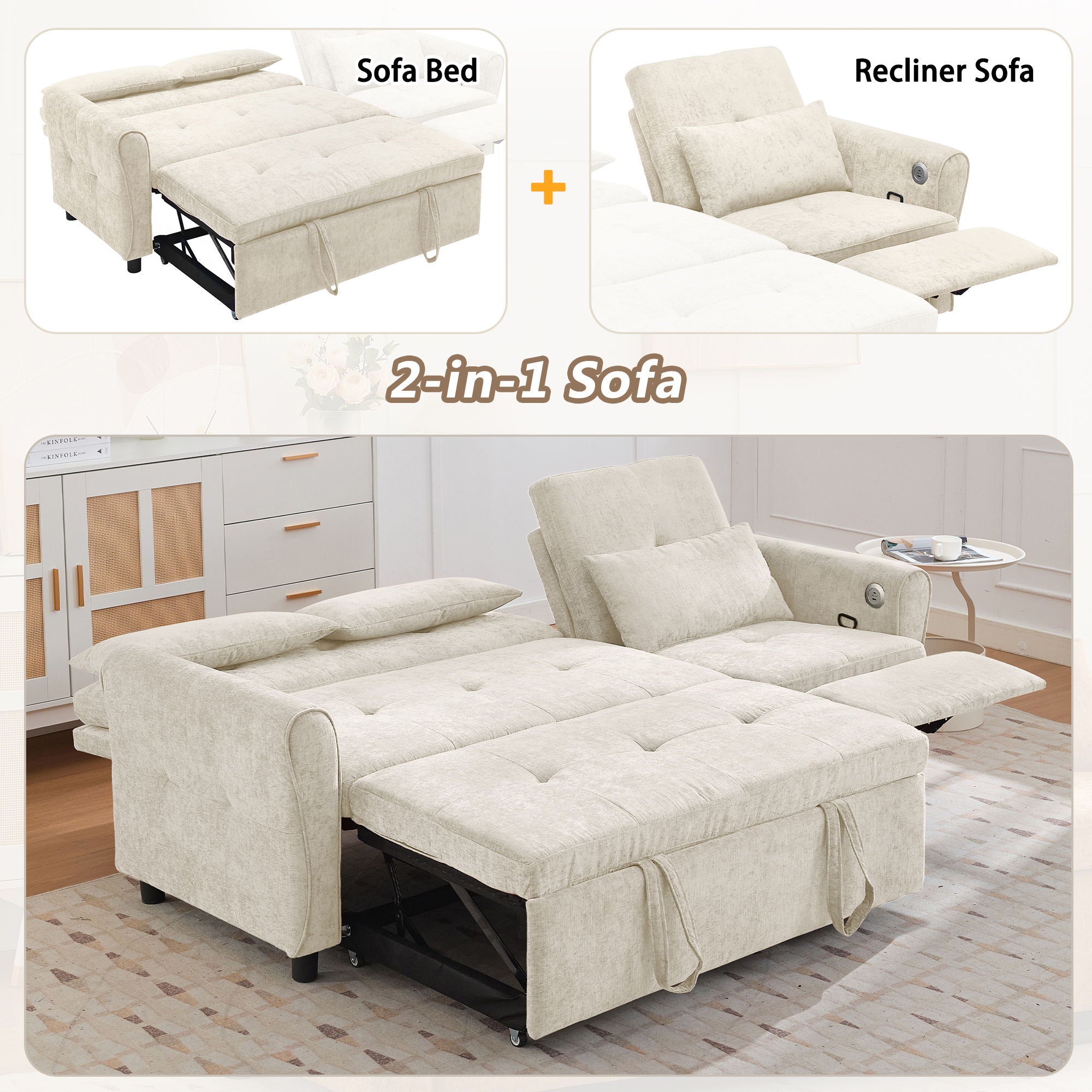 3 Seater Sofa Bed And Reversible Recliner