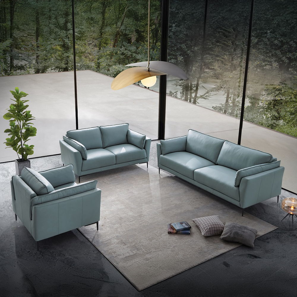 Mesut - Loveseat - Sage Green Top Grain Leather & Black