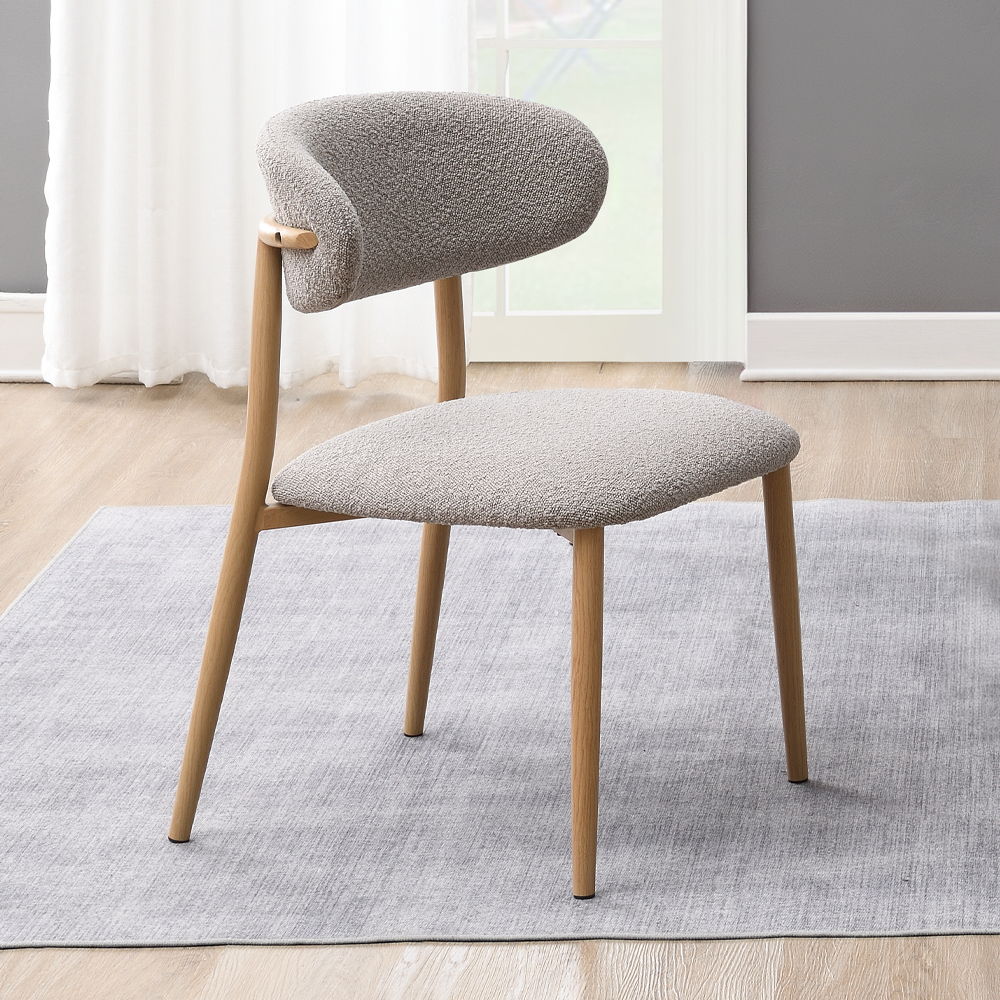 ACME Kacey - Side Chair (Set of 2) - Gray Boucle & Natural Finish | Meri Furniture