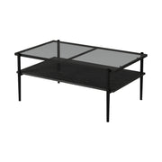 Rectangle Coffee Table With Tempered Glass Top And White Legs, Modern Table For Living Room
