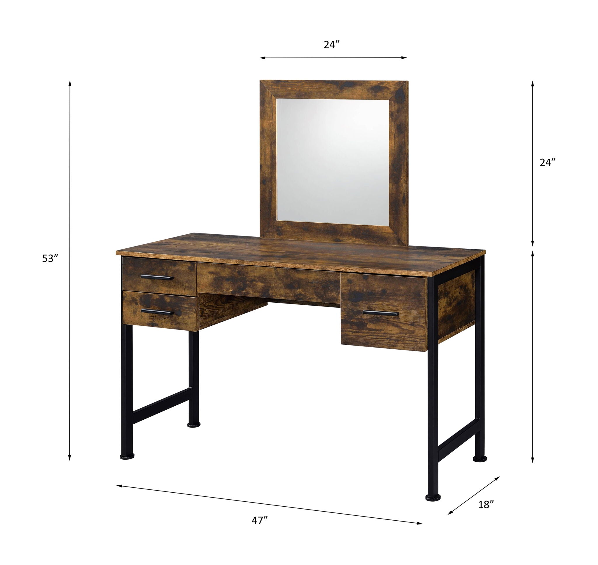 Juvanth - Vanity Desk & Mirror - Rustic Oak & Black