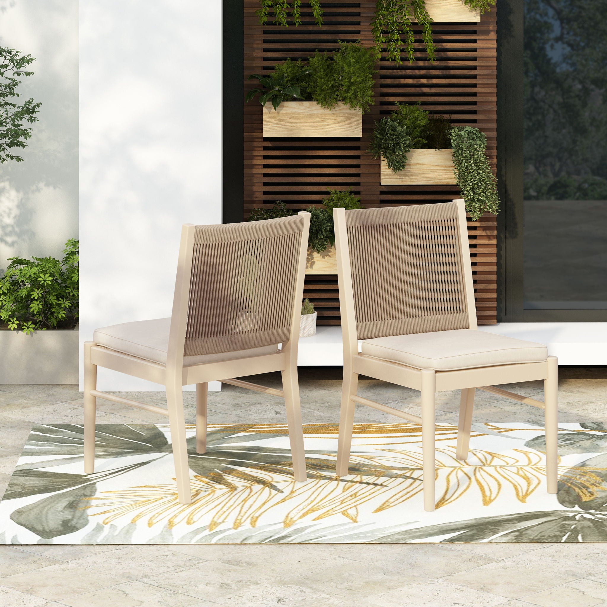Cordoba - Dining Chair (Set of 2) With Acacia Wood Frame And Water Repellent Fabric - Beige / Yellow