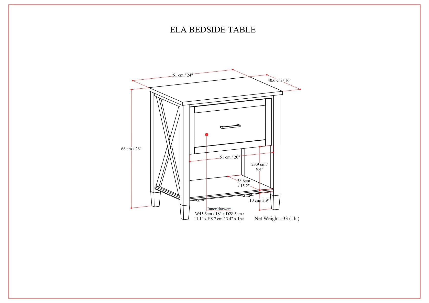 Ela - Bedside Table - Smoky Brown