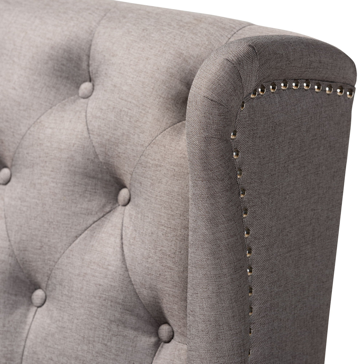 Alira Modern and Contemporary Grey Fabric Upholstered Walnut Finished Wood Button Tufted Bar Stool Bench