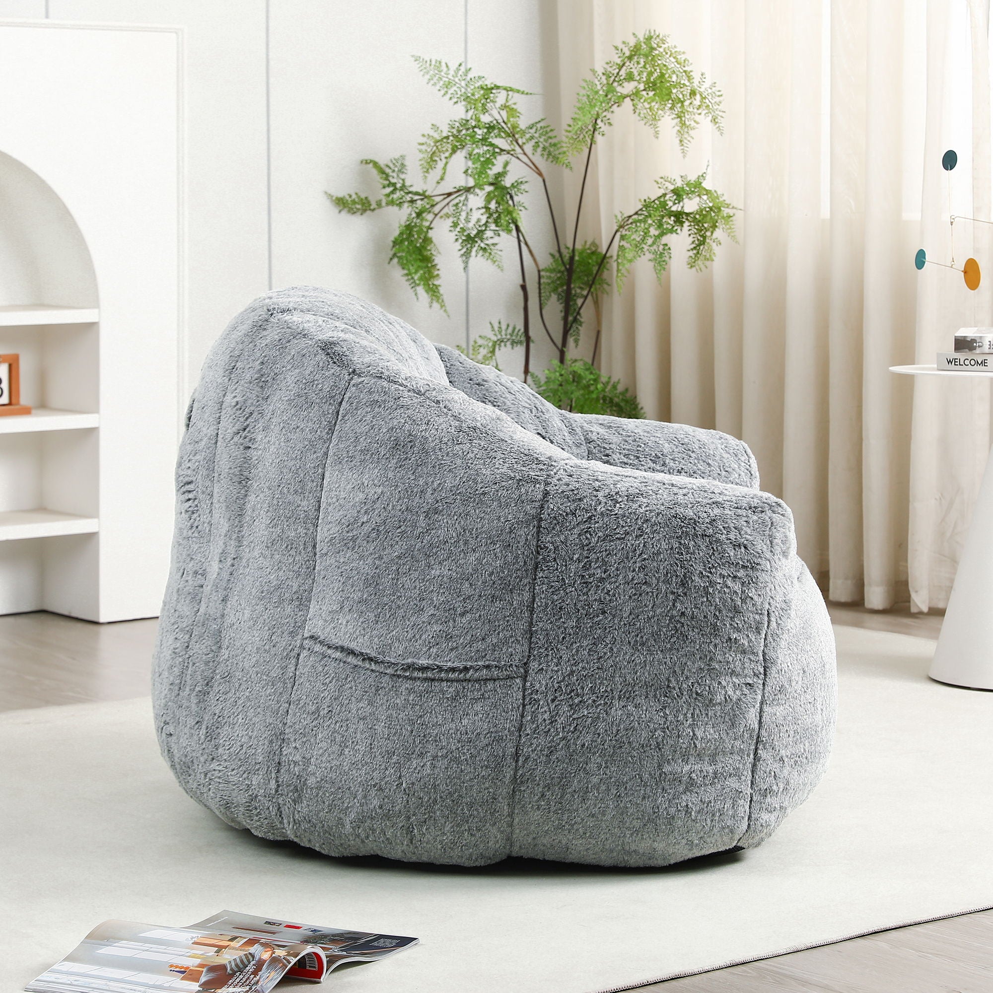 Beanbag Chair, Beanbag Sofa Chair With Armrests Stuffed High Density Foam