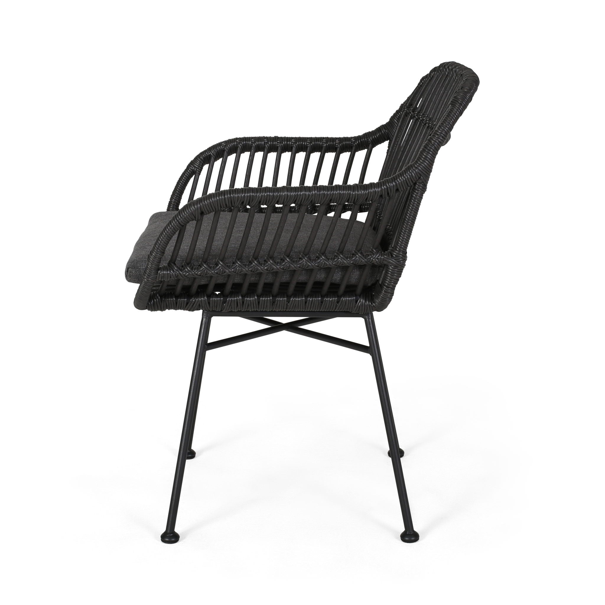 Outdoor Rattan Accent Chair With Metal Legs