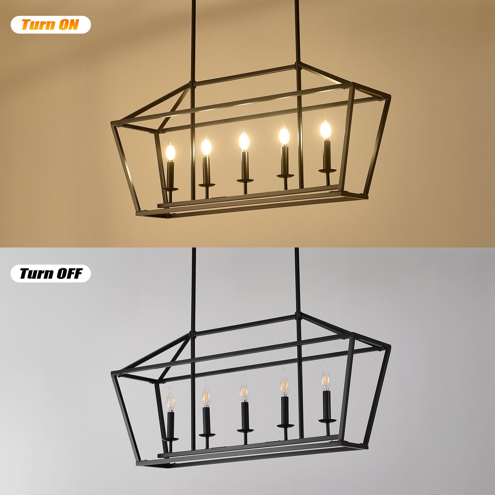 5 Light Farmhouse Kitchen Island Lighting, 5 Light Industrial Linear Chandelier For Dining Room Metal Hanging Pendant Light Fixture For Bedroom Living Room Hallway Conference Room - Matte Black