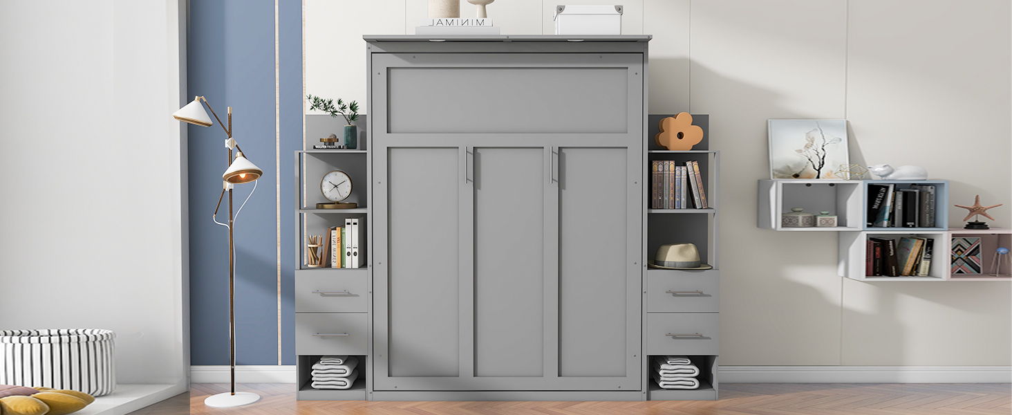 Murphy Wall Bed With Shelves, Drawers And LED Lights