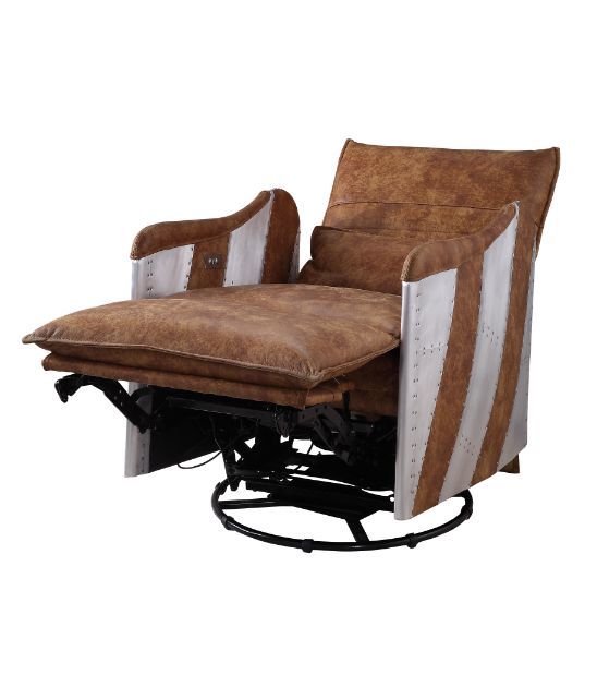 ACME Qalurne - Recliner - 2-Tone Mocha Top Grain Leather & Aluminum | Meri Furniture