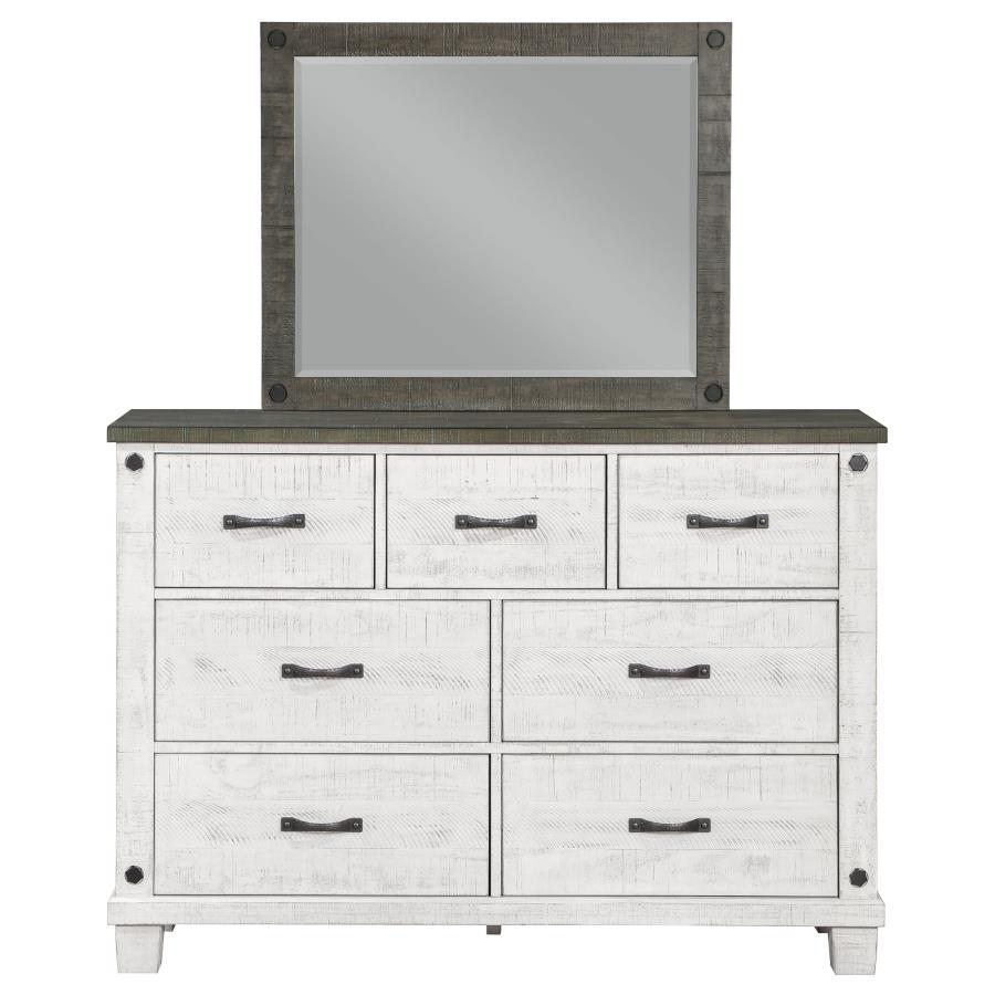 Coaster Fine Furniture Lilith - 7-Drawer Dresser With Mirror - Distressed White | Meri Furniture