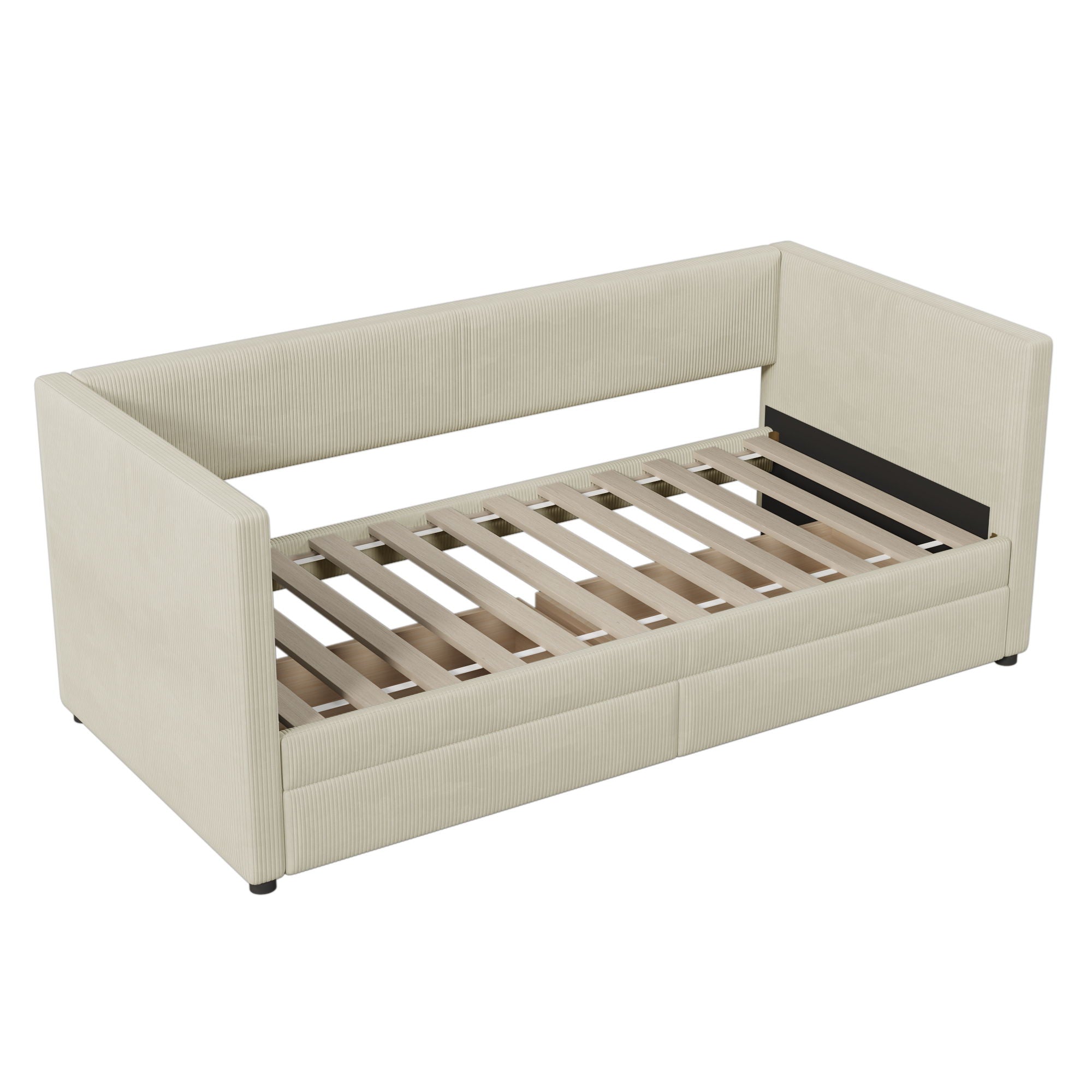 Corduroy Daybed With Two Drawers And Wood Slat