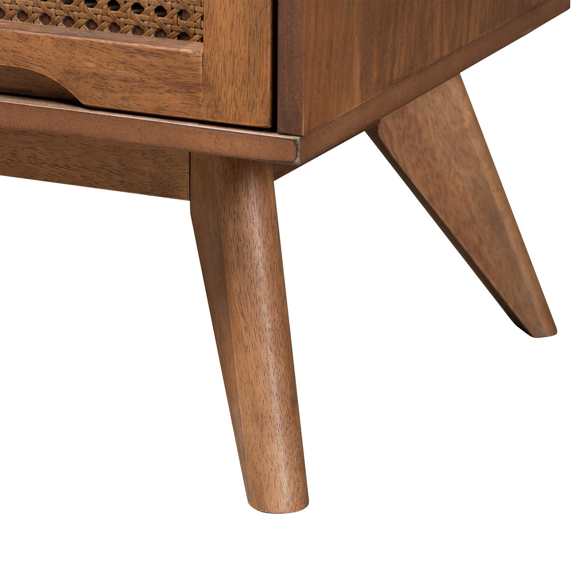 Asami Mid-Century Modern Walnut Brown Finished Wood and Woven Rattan King Size 3-Piece Bedroom Set