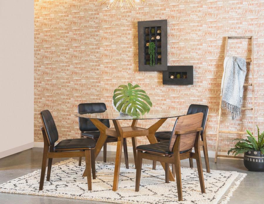 Coaster Fine Furniture Paxton - Round Glass Top Wood Dining Table - Nutmeg | Meri Furniture