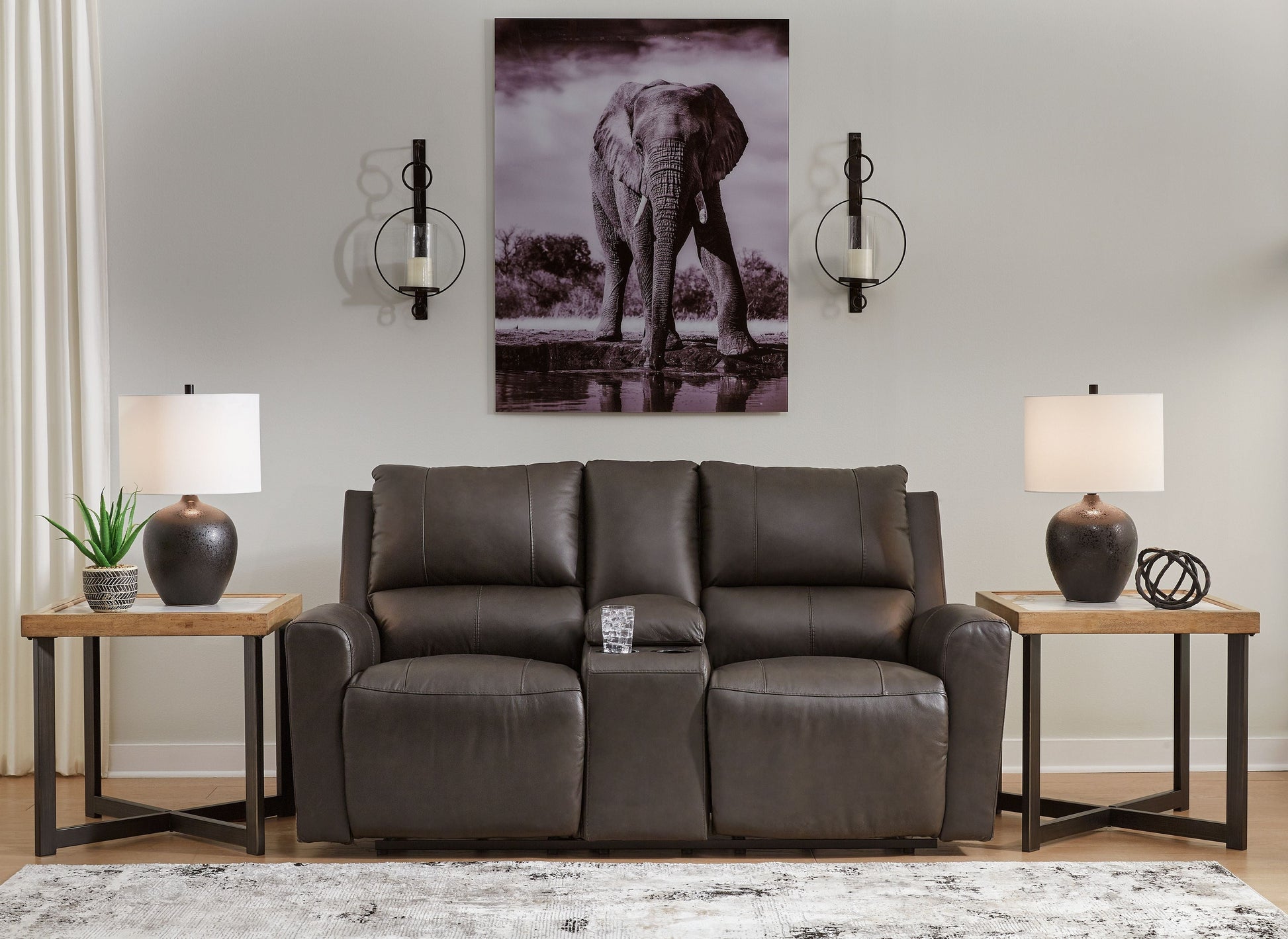Signature Design by Ashley® Boxmere - Storm - Dbl Power Reclining Loveseat With Console | Meri Furniture