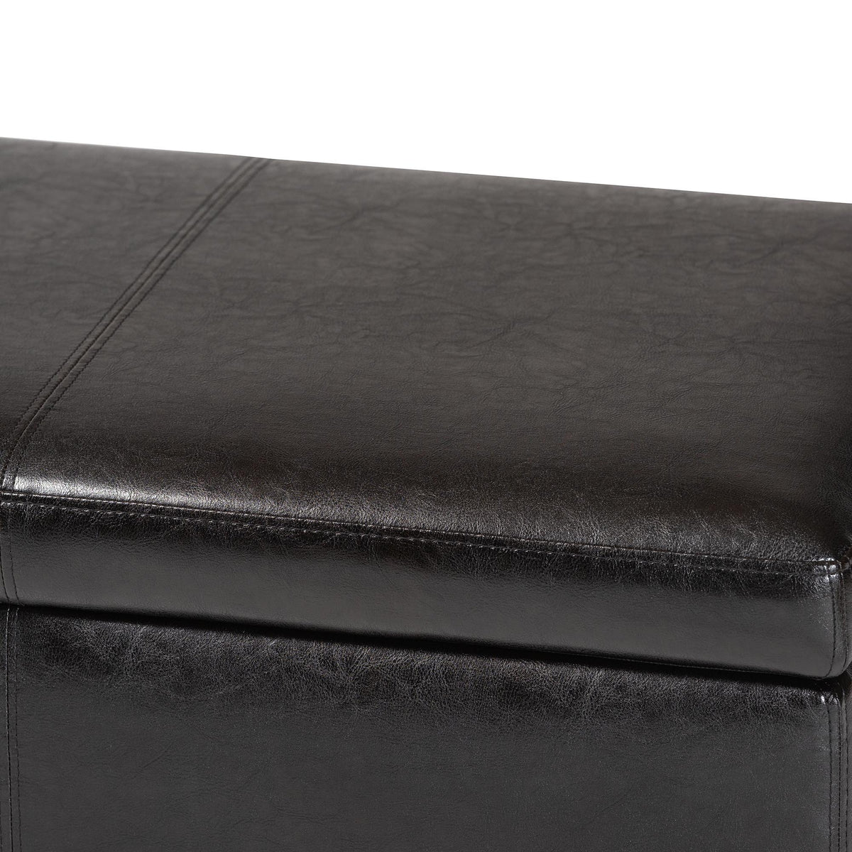 Dark Brown Faux Leather Storage Bench Ottoman with Stitching