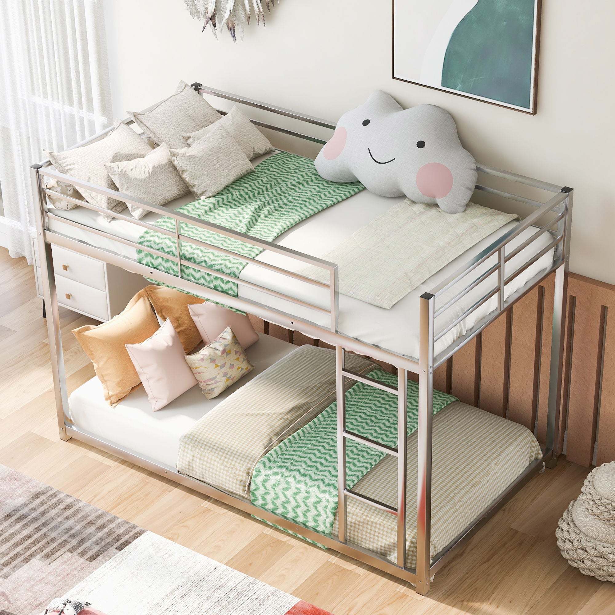 Metal Bunk Bed, Low Bunk Bed With Ladder