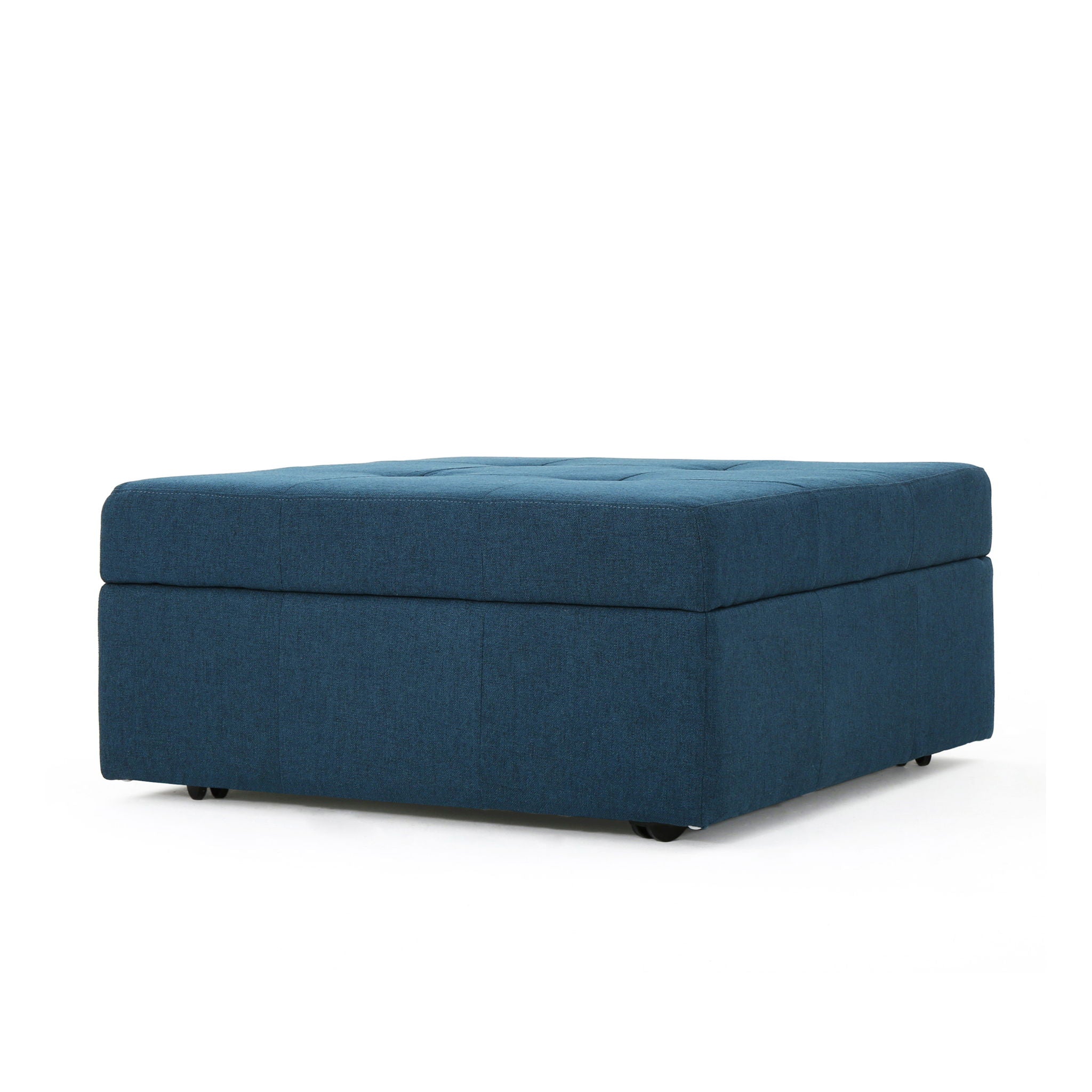 Flip Top Ottoman With Tufted Waffle Stitch And Rolling Casters - Navy Blue