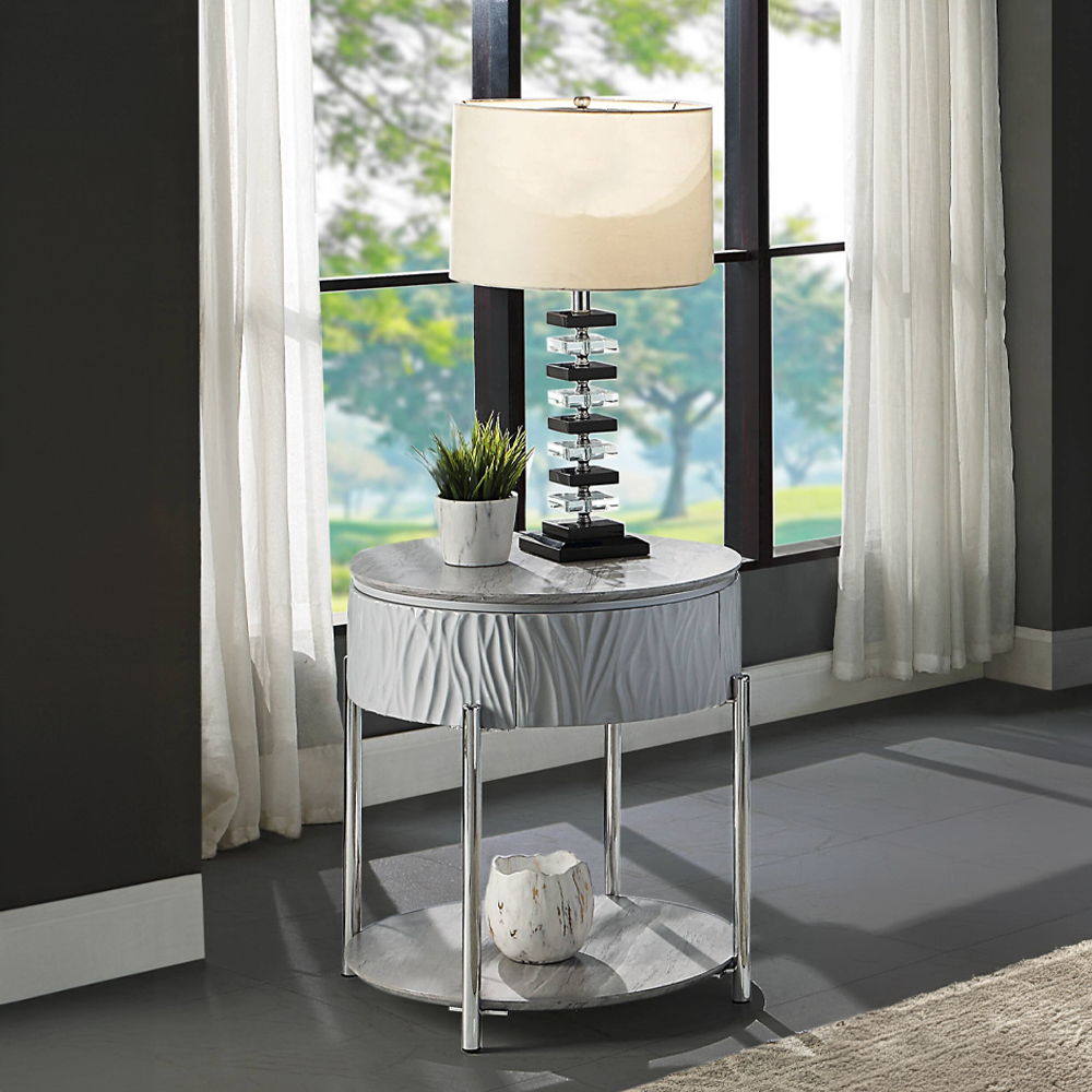 ACME Yukino - End Table - Gray High & Chrome | Meri Furniture