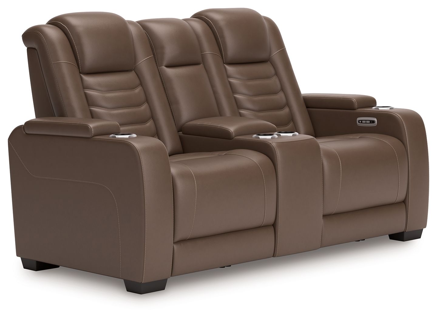 Signature Design by Ashley® High Impact - Tobacco - Power Reclining Loveseat With Console / Adj Hdrst | Meri Furniture