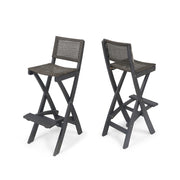 Outdoor Folding Acacia Wood Barstools With Rattan Backrest And Seat