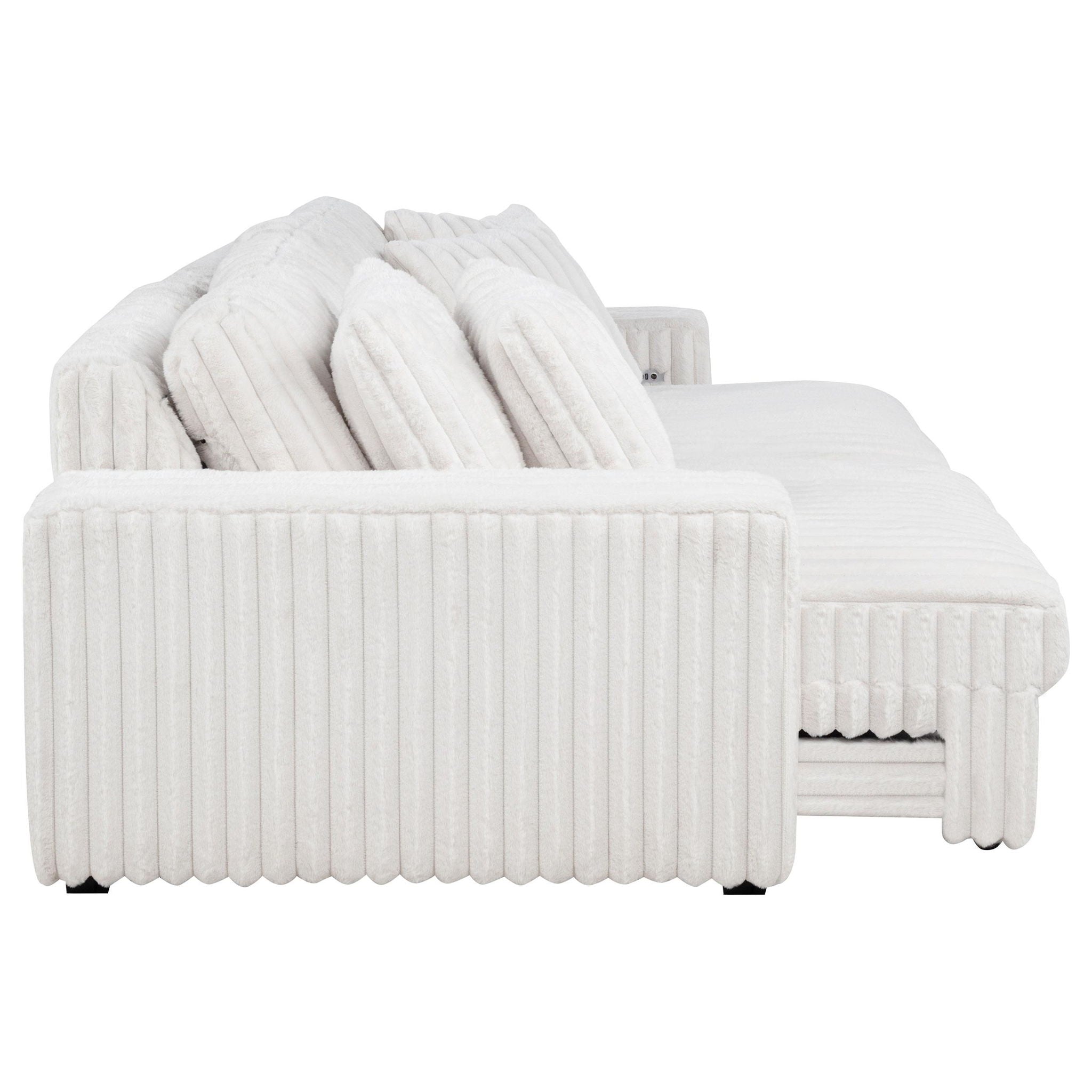 Jacana Corduroy Upholstered Dual Power Chaise Sofa Ivory