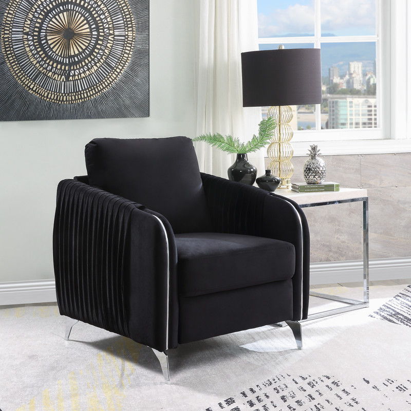 Hathaway 32"W Black Velvet Modern Chic Accent Armchair