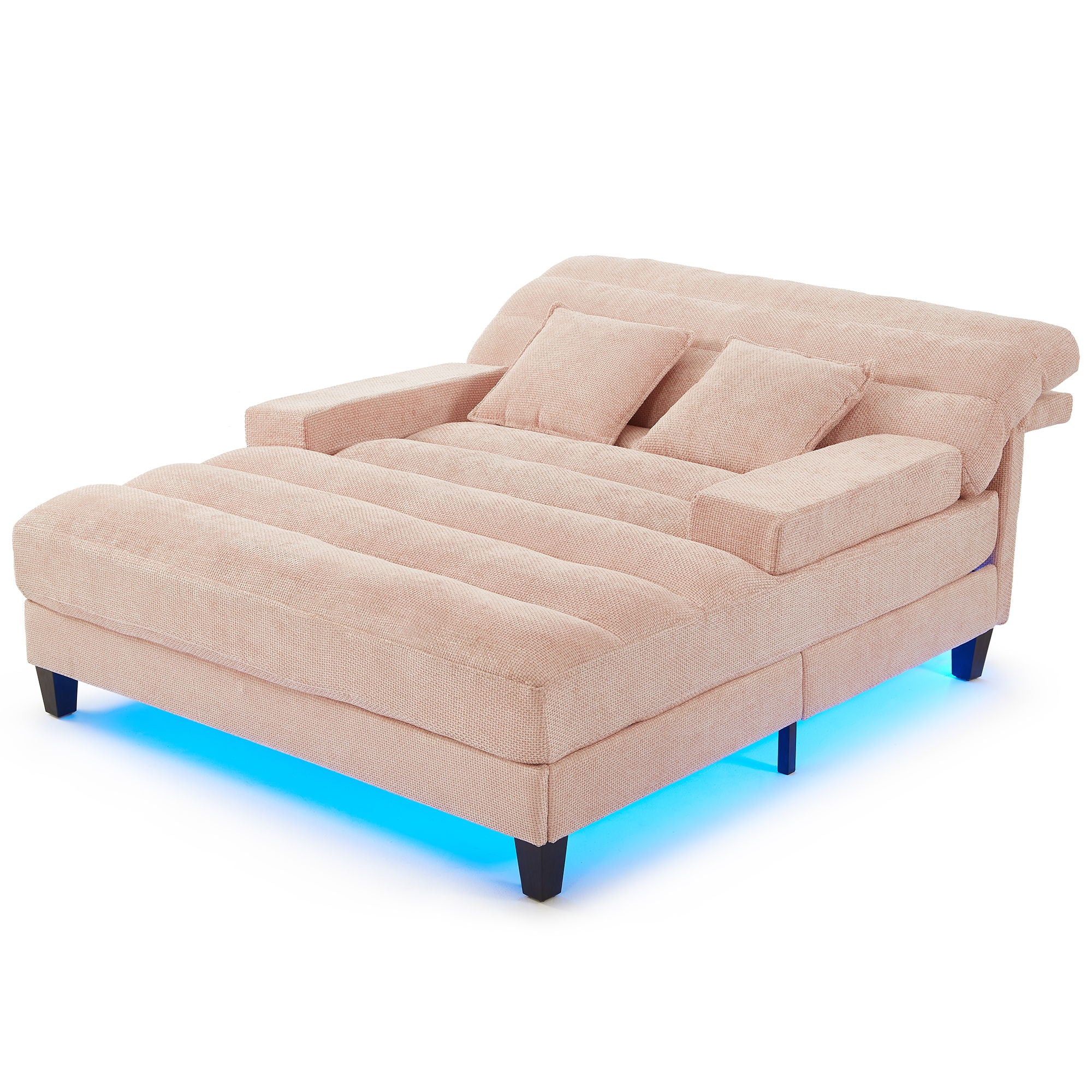 Chaise Bed Lounge Sofa Chair With Adjustable Backrest And LED Light Strip - Pink