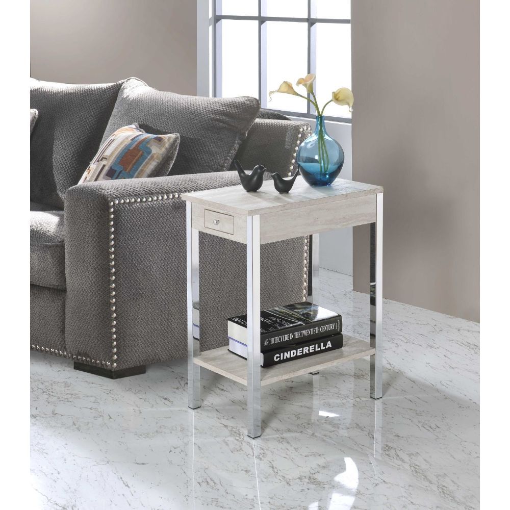 ACME Philo - Accent Table - Natural & Chrome | Meri Furniture