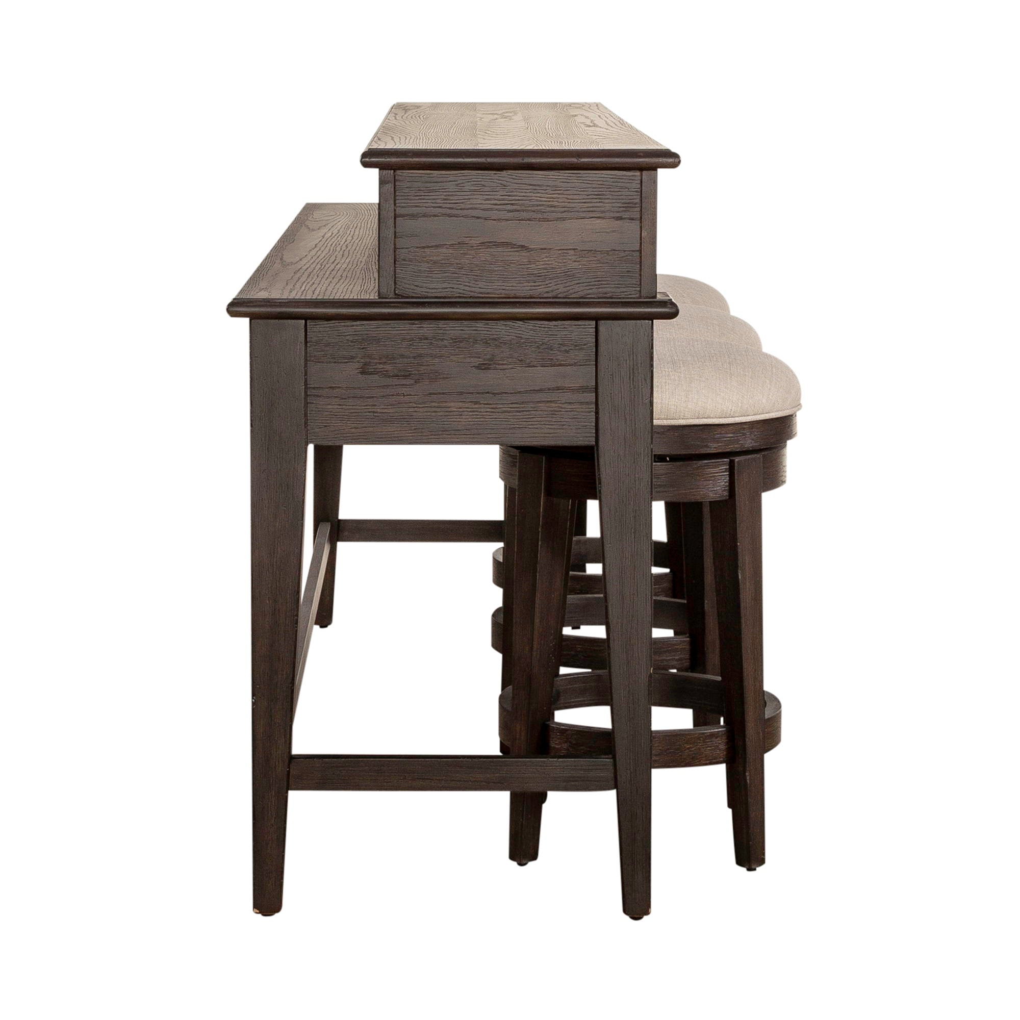 Liberty Furniture Mill Creek - 4 Piece Console Set (Bar Console & 3 Stools) - Dark Brown | Meri Furniture