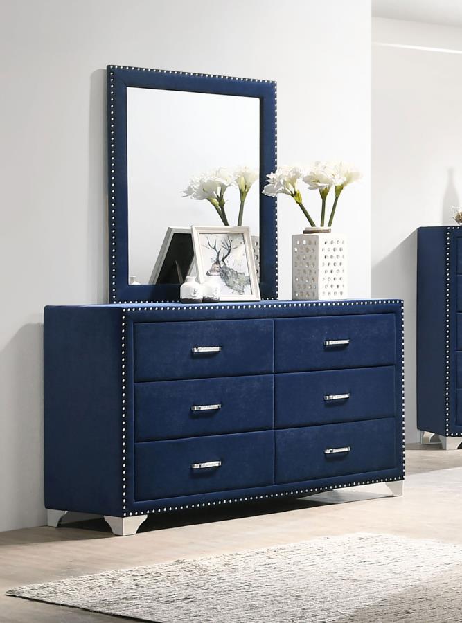 Coaster Fine Furniture Melody - 6-Drawer Upholstered Dresser With Mirror | Meri Furniture