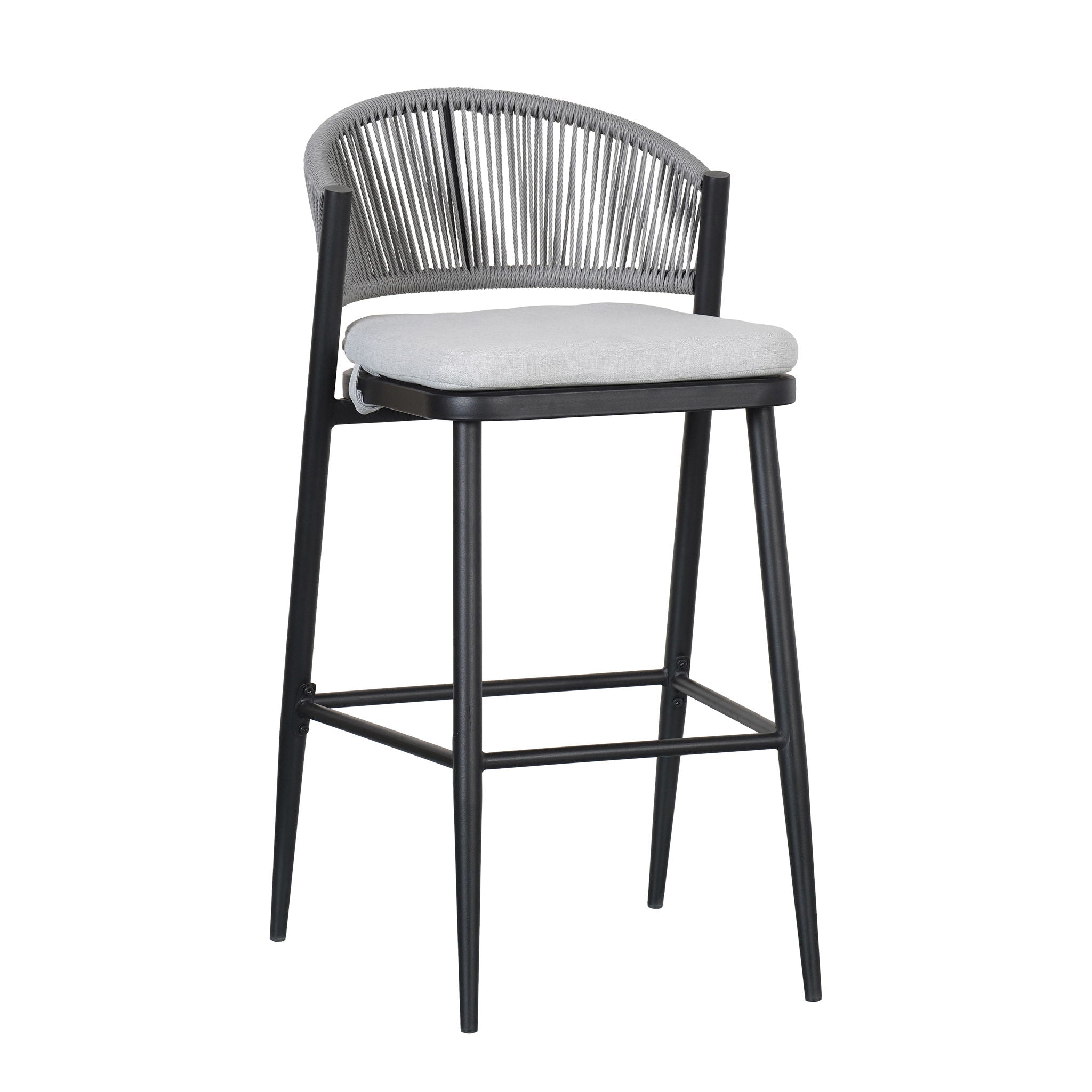 Outdoor Bar Height Metal Frame Counter Stools With Scallop Shaped Backrest & Water Resistant Cushions