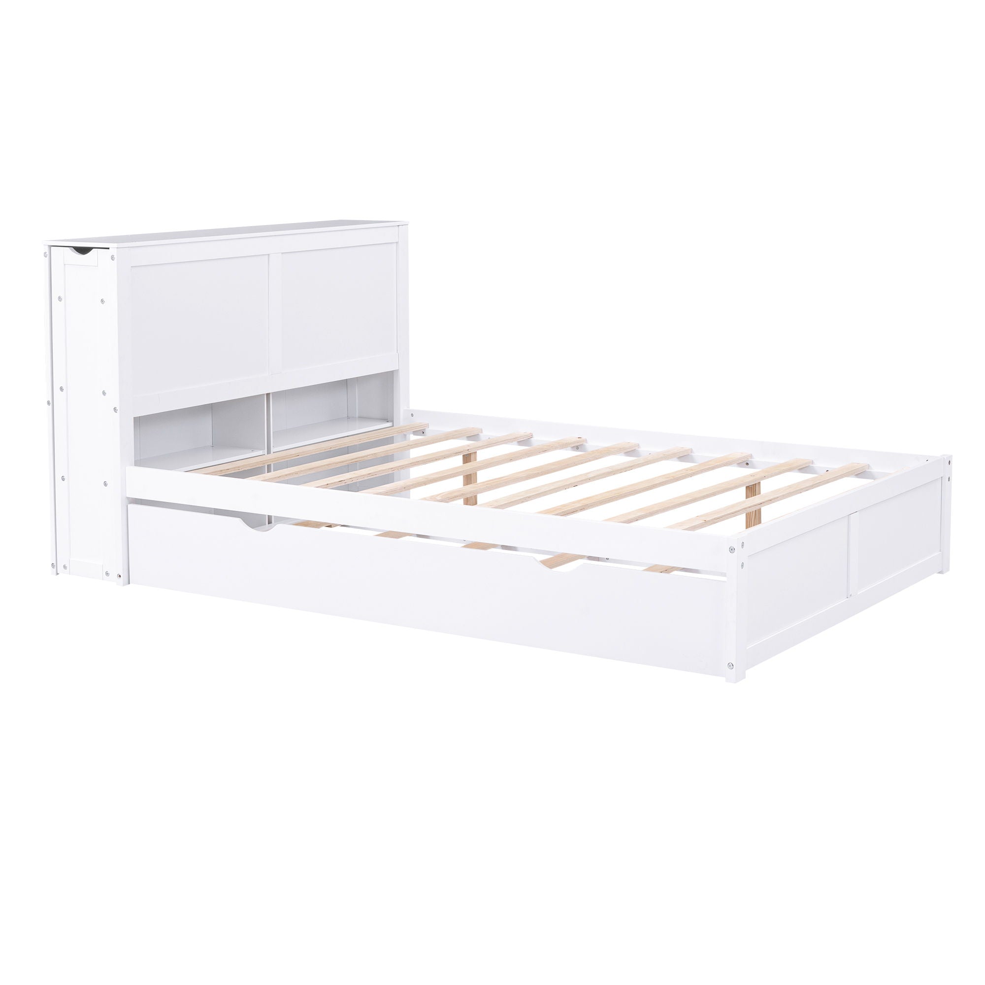 Storage Platform Bed With Pull Out Shelves And Trundle