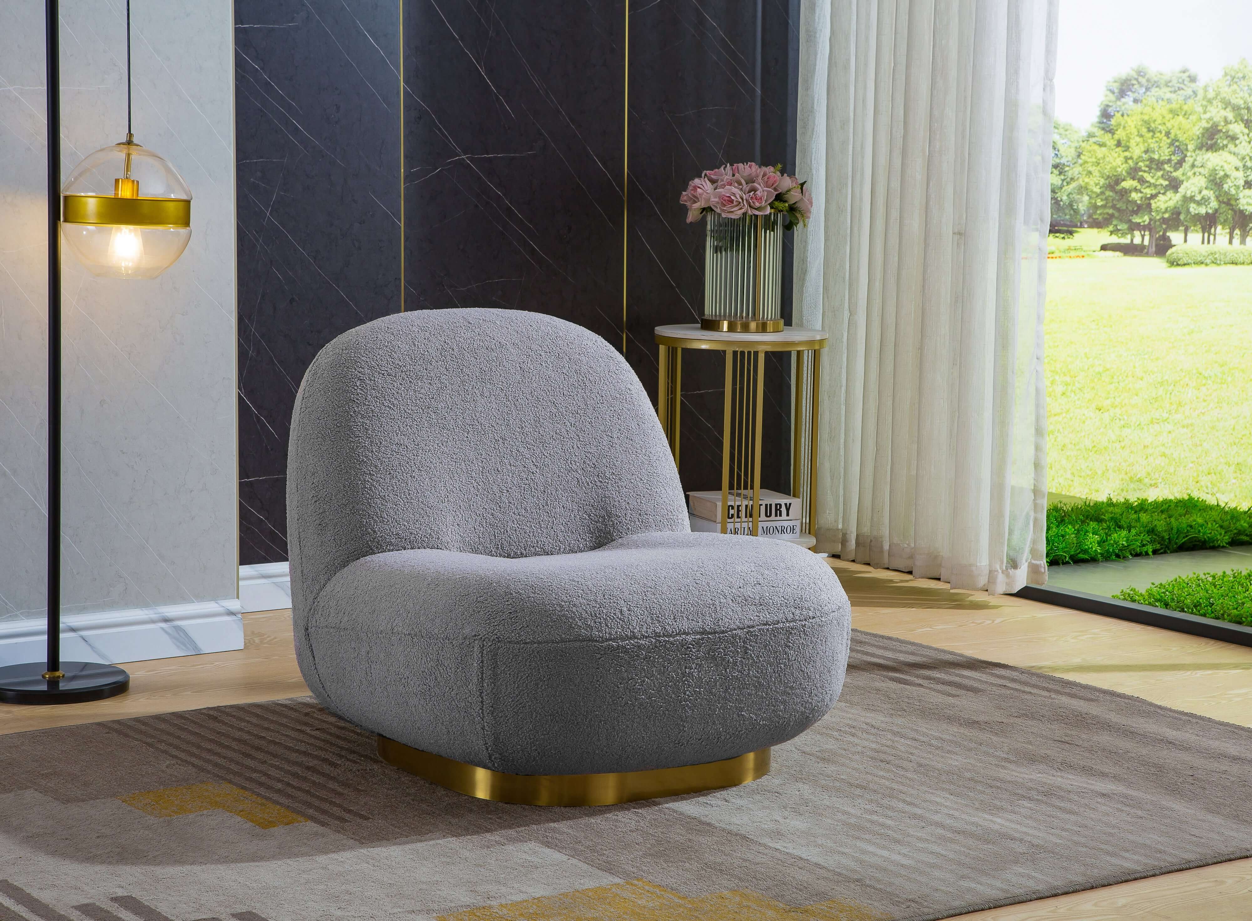 Designer Boucle Swivel Barrel Chair