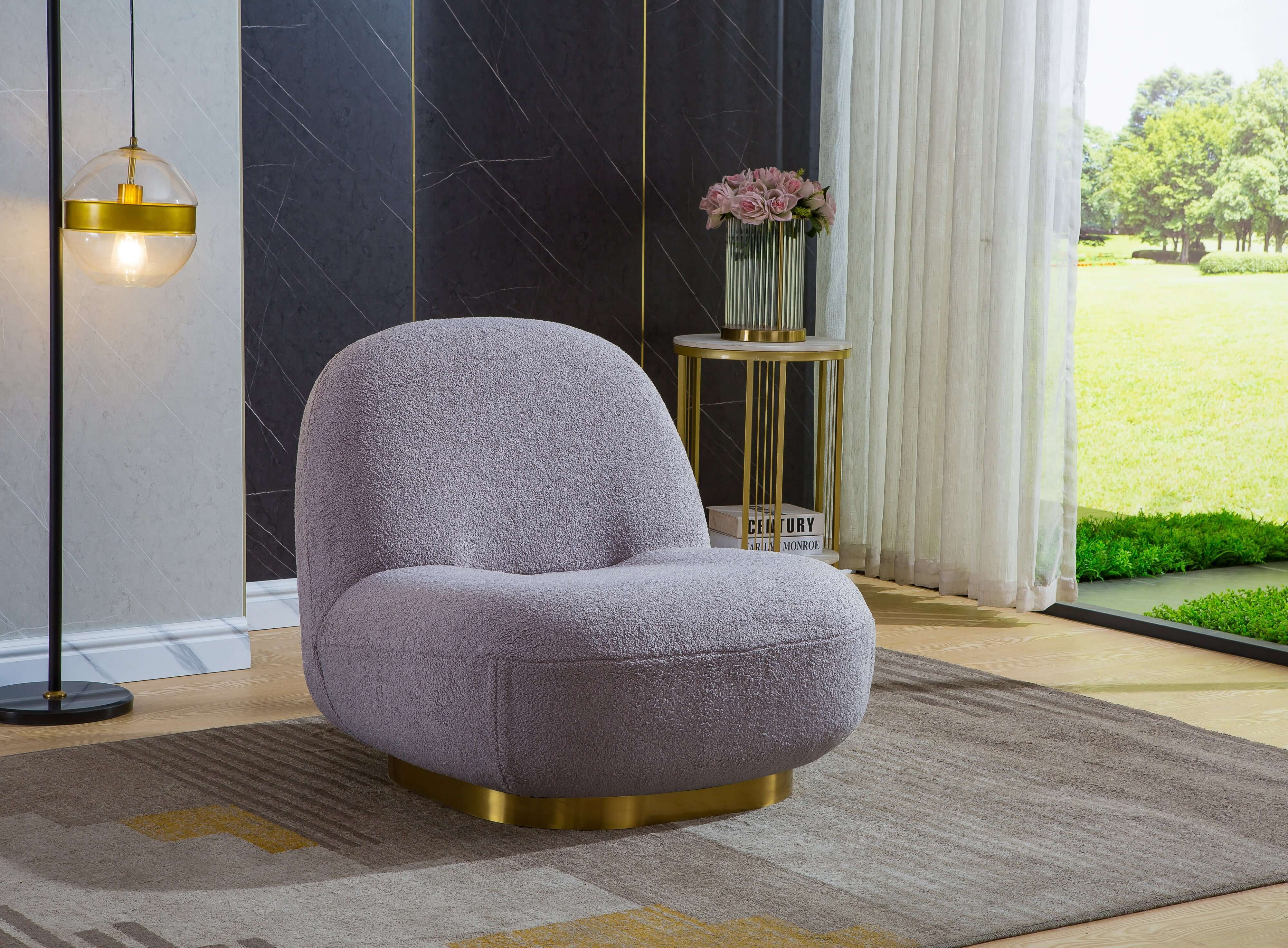 Designer Boucle Swivel Barrel Chair