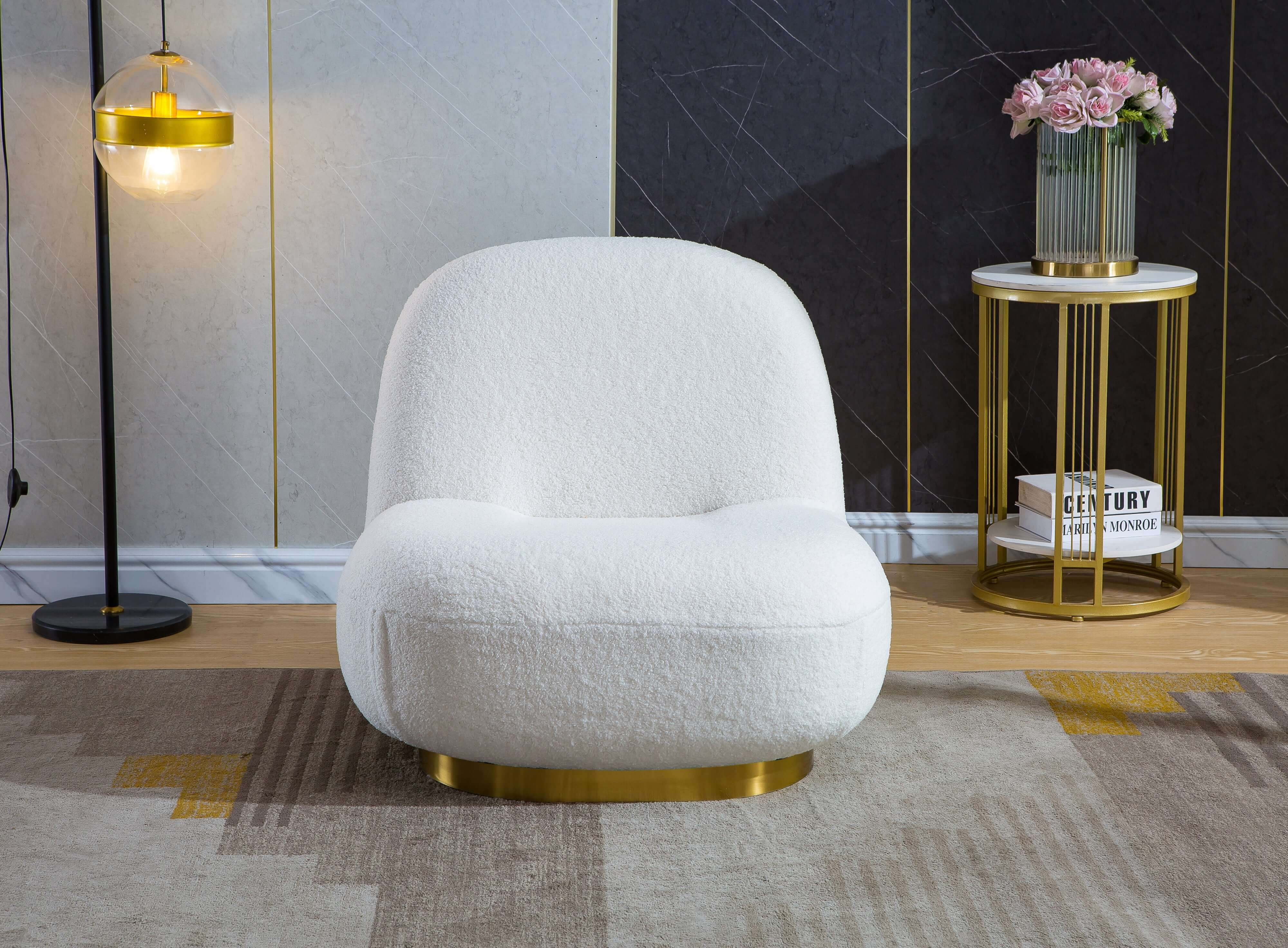 Designer Boucle Swivel Barrel Chair