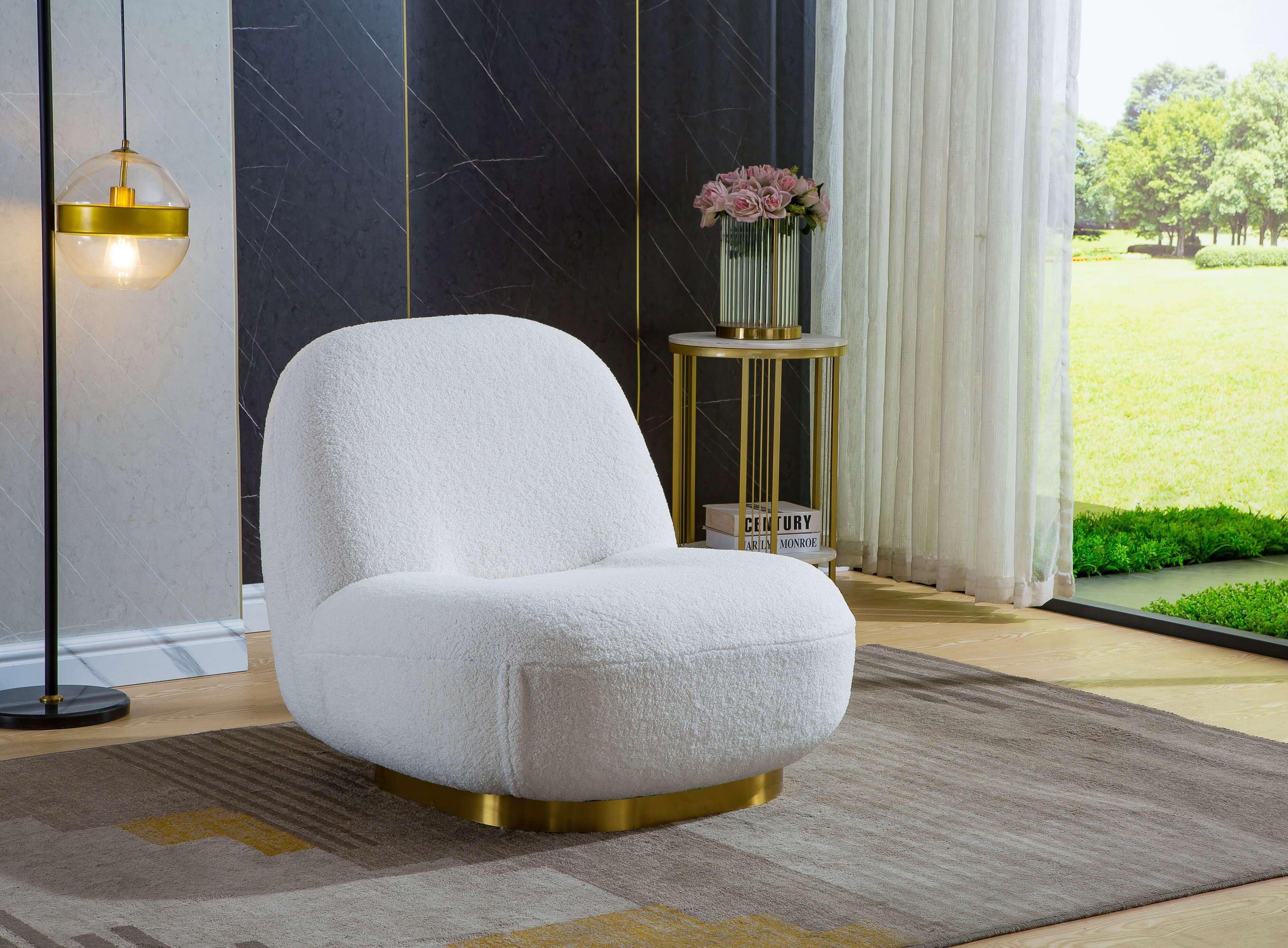 Designer Boucle Swivel Barrel Chair