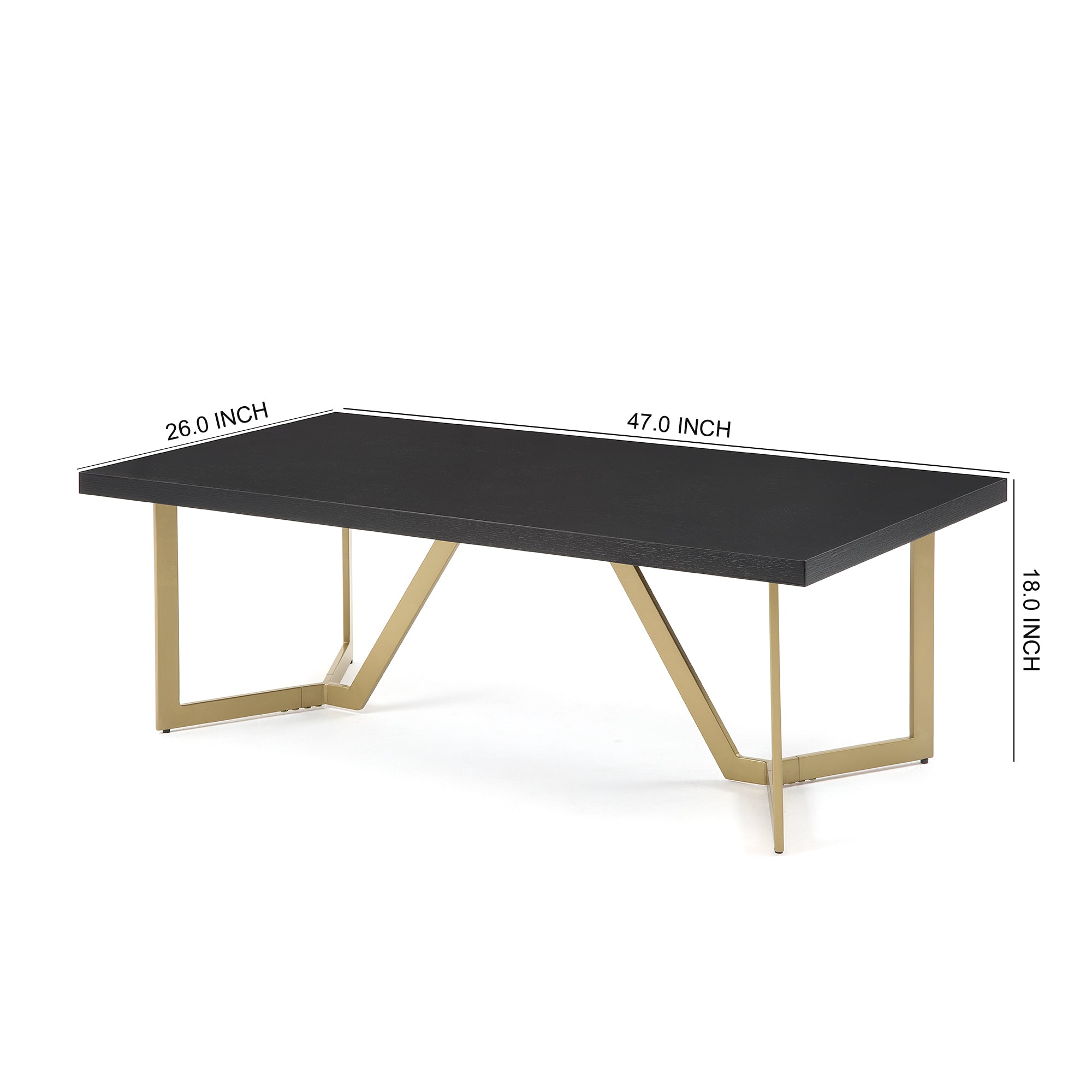 Modern Black Rectangular Coffee Table with Brushed Gold Base