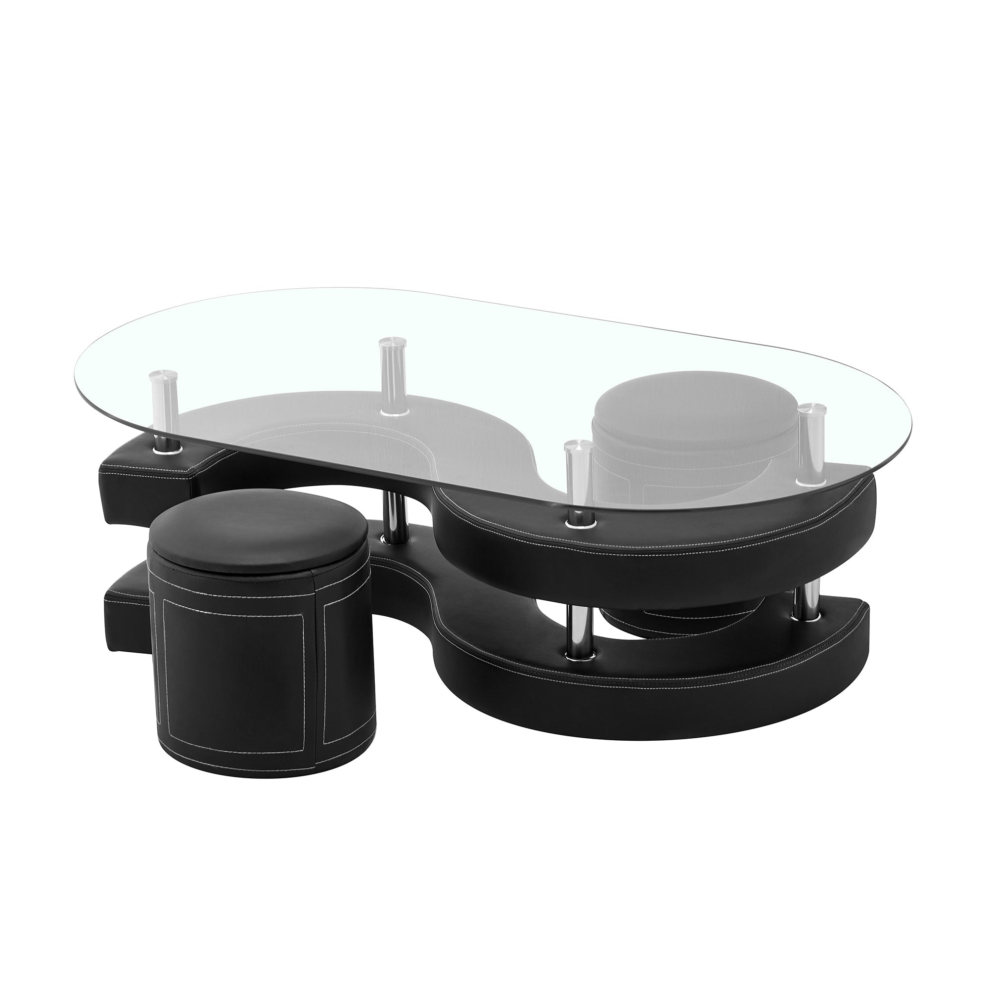 Oval Coffee Table with 2 Storage Stools
