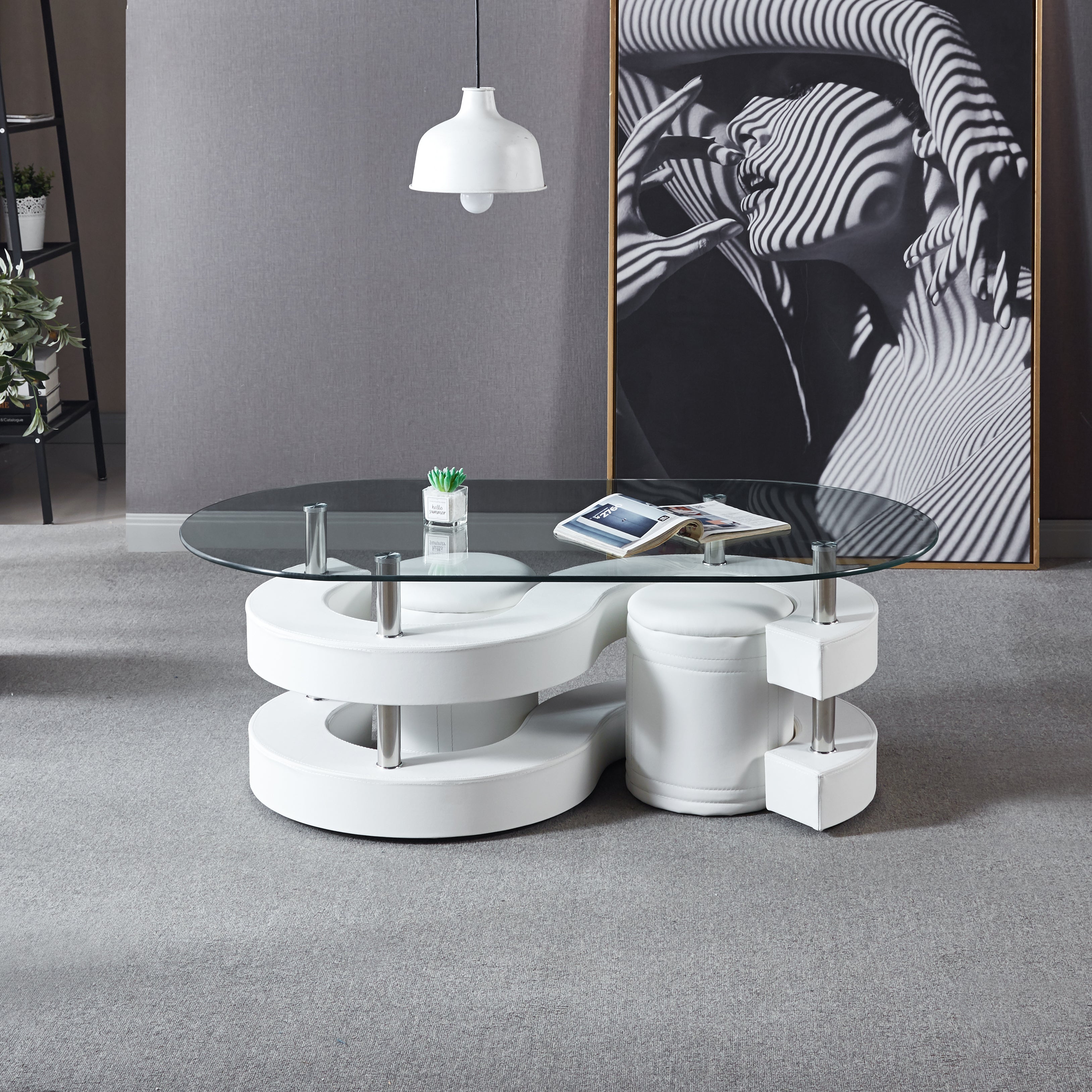 Oval Coffee Table with 2 Storage Stools