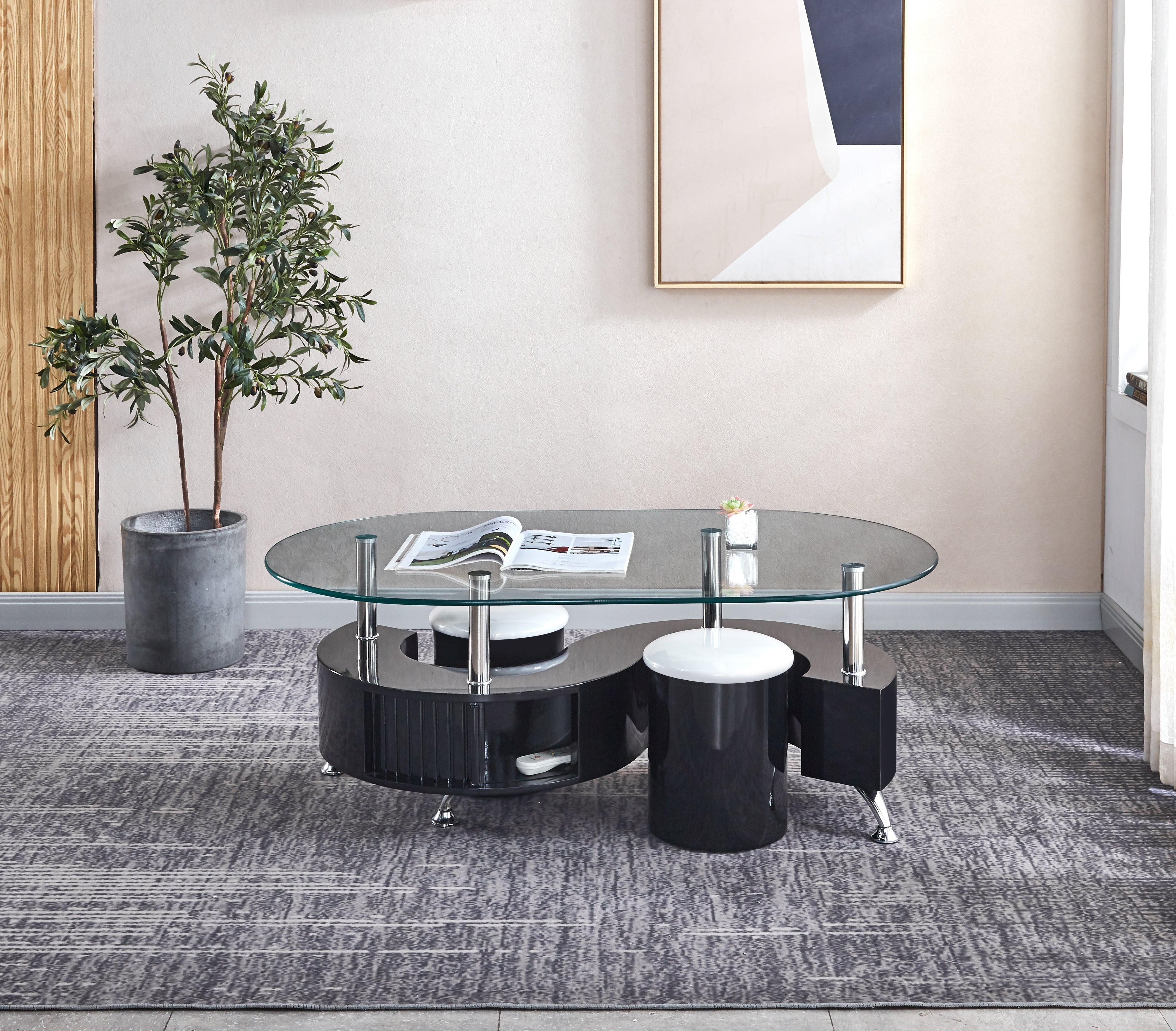 Oval Coffee Table with 2 Stools