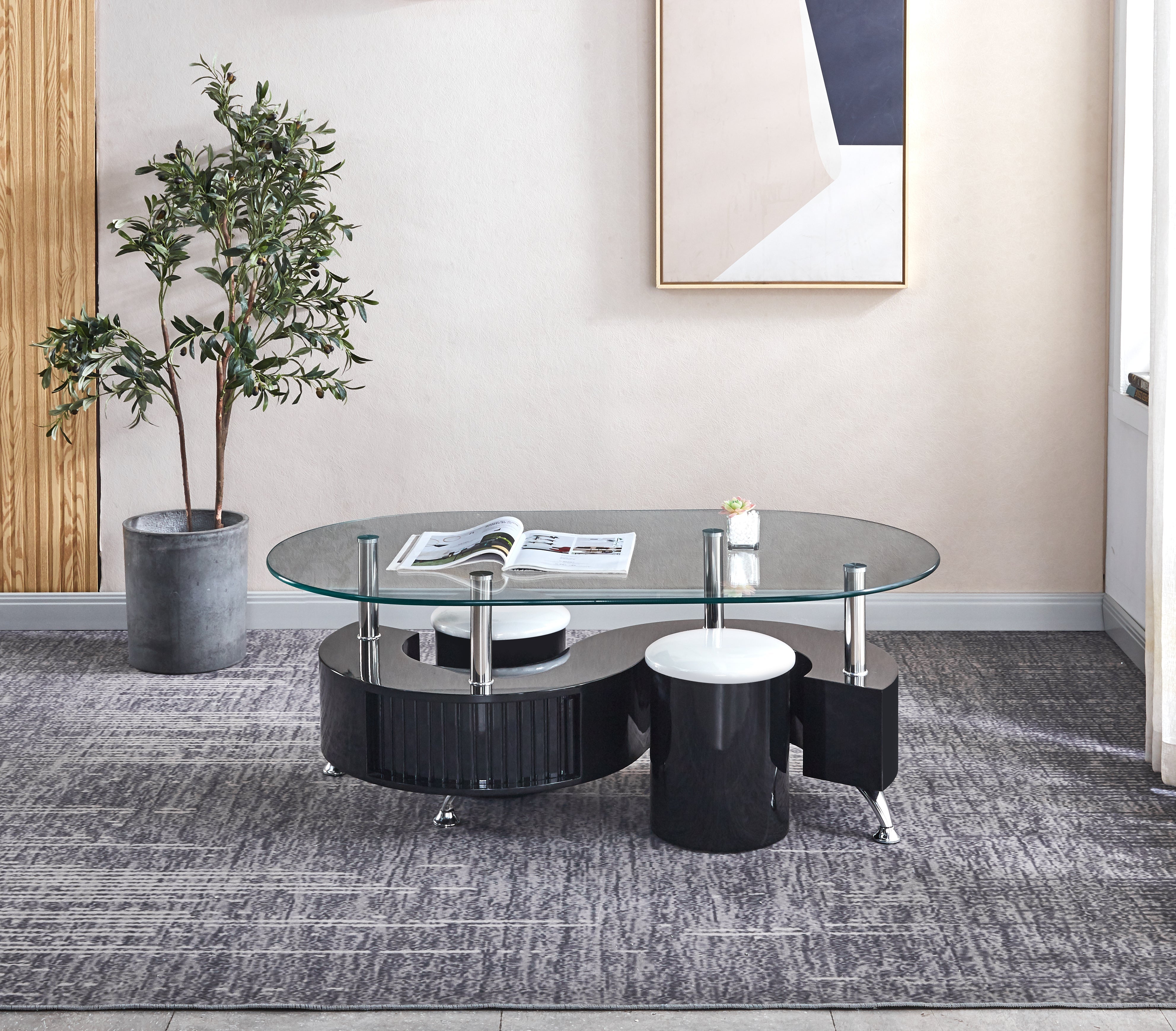 Oval Coffee Table with 2 Stools