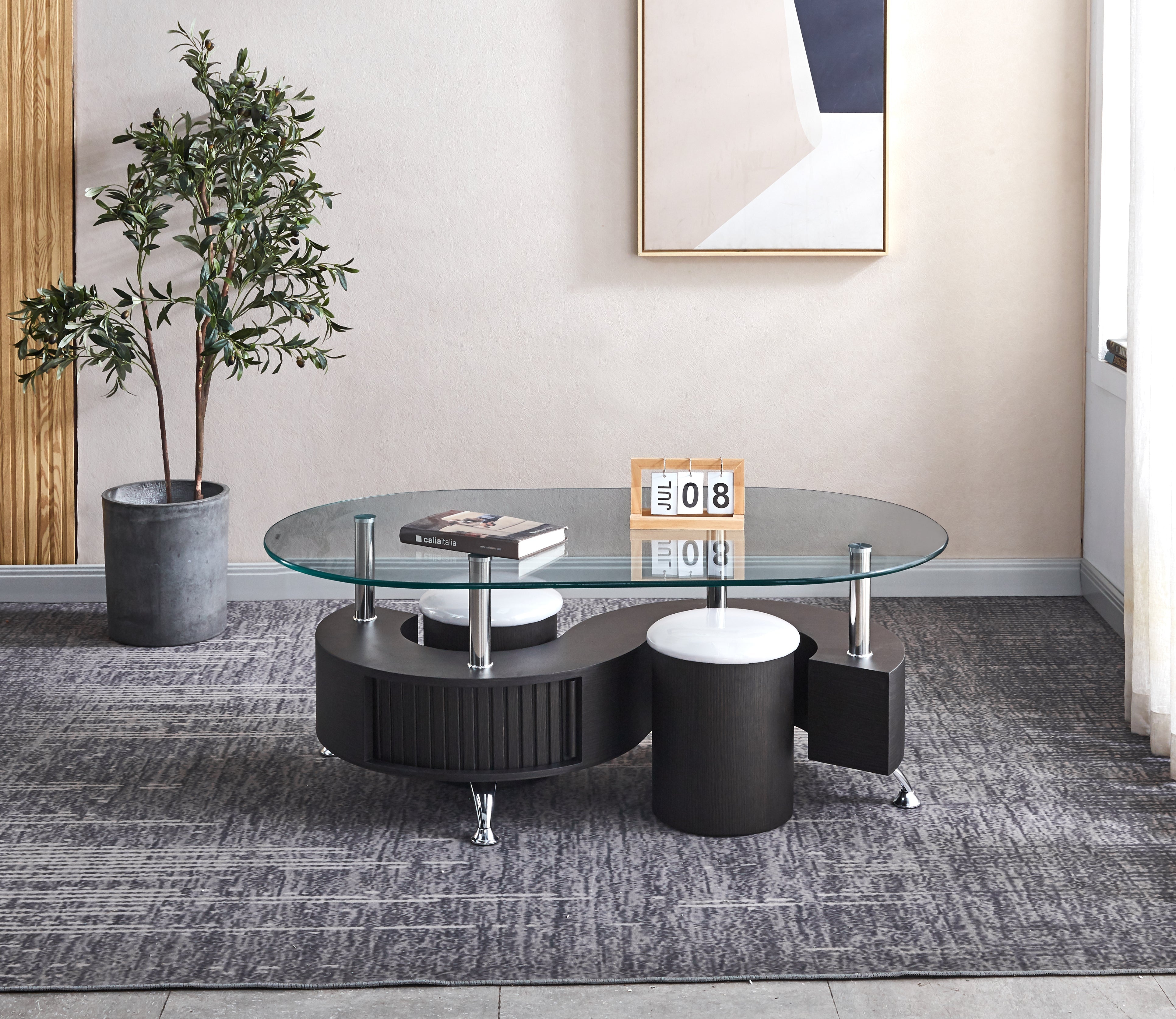 Oval Coffee Table with 2 Stools
