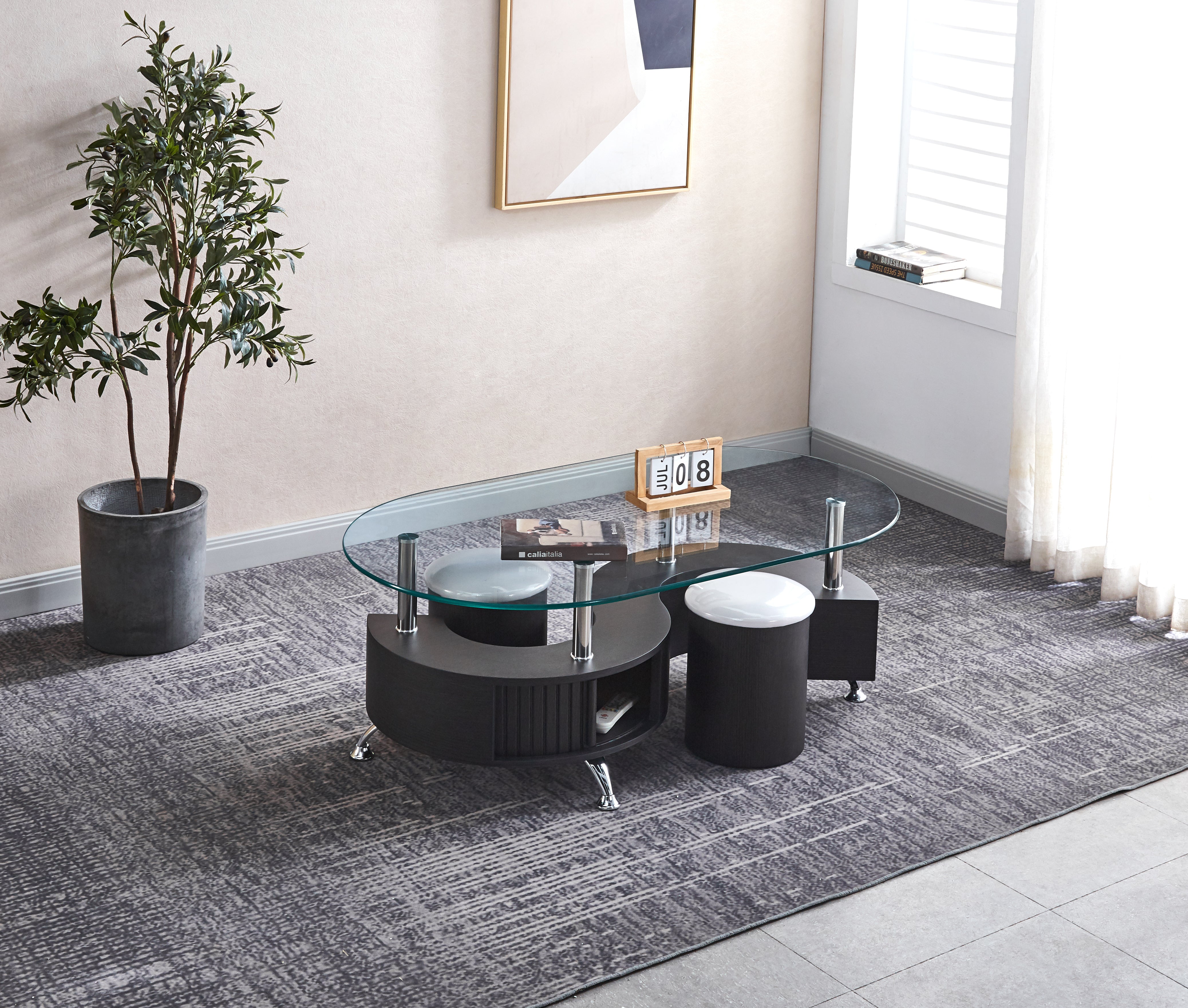 Oval Coffee Table with 2 Stools