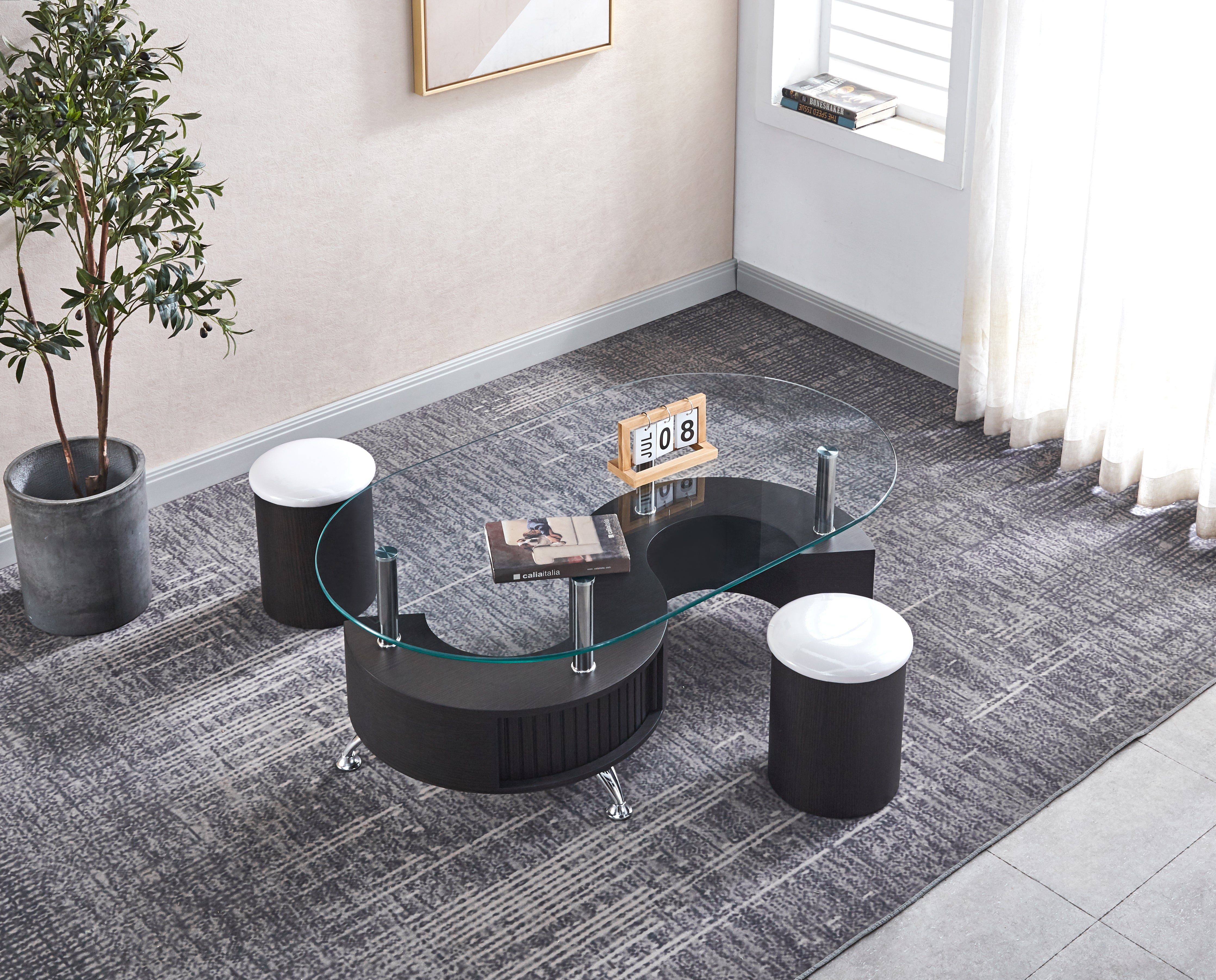 Oval Coffee Table with 2 Stools